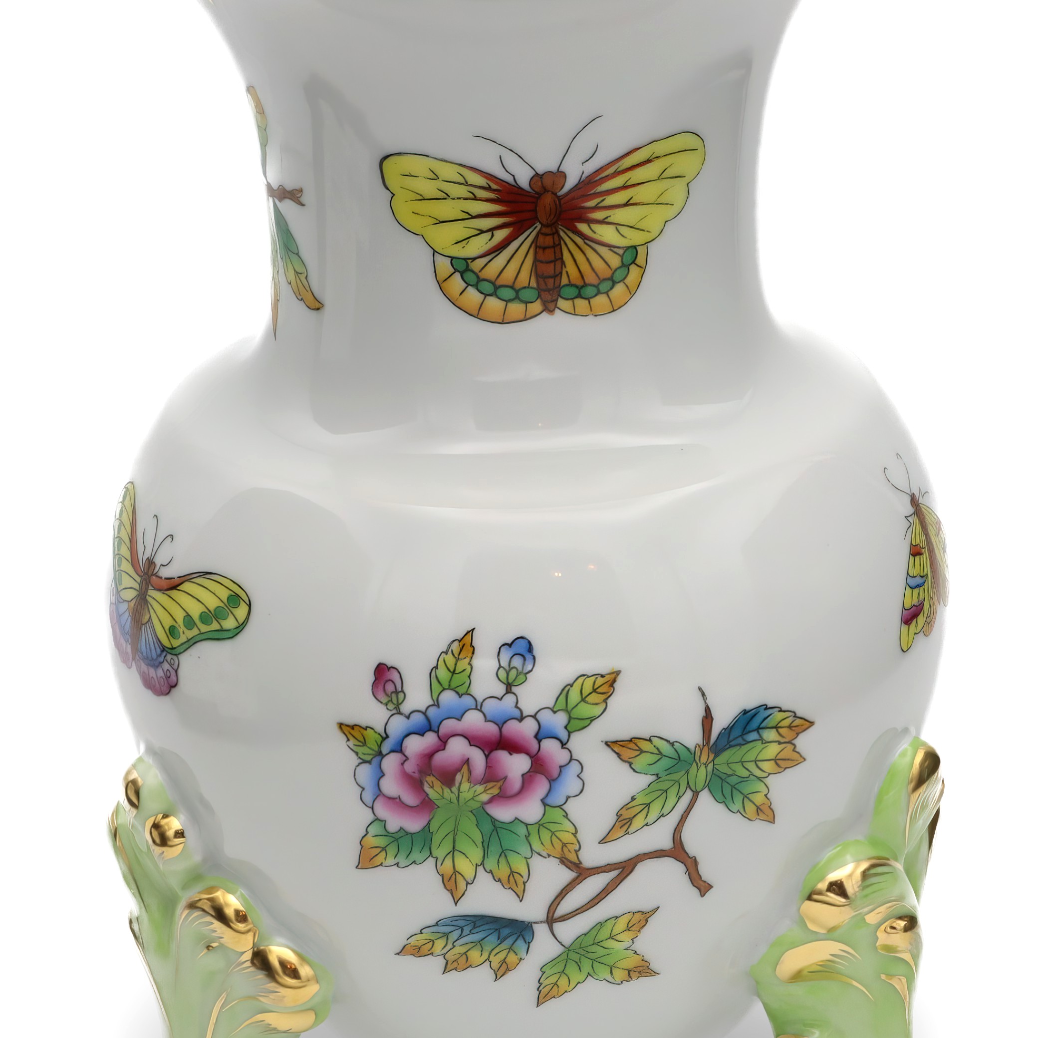 Herend Victoria Footed Vase Detailed View Thumbnail for Herend Victoria Footed Vase, Antique Hand-painted Floral Porcelain Centerpiece, Hungarian Vintage Home Decor.