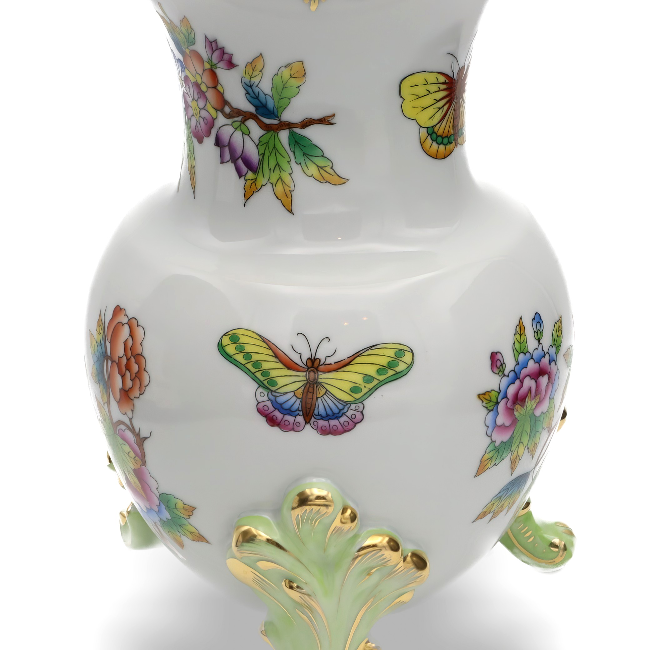 Herend Victoria Footed Vase Detailed View Thumbnail for Herend Victoria Footed Vase, Antique Hand-painted Floral Porcelain Centerpiece, Hungarian Vintage Home Decor.