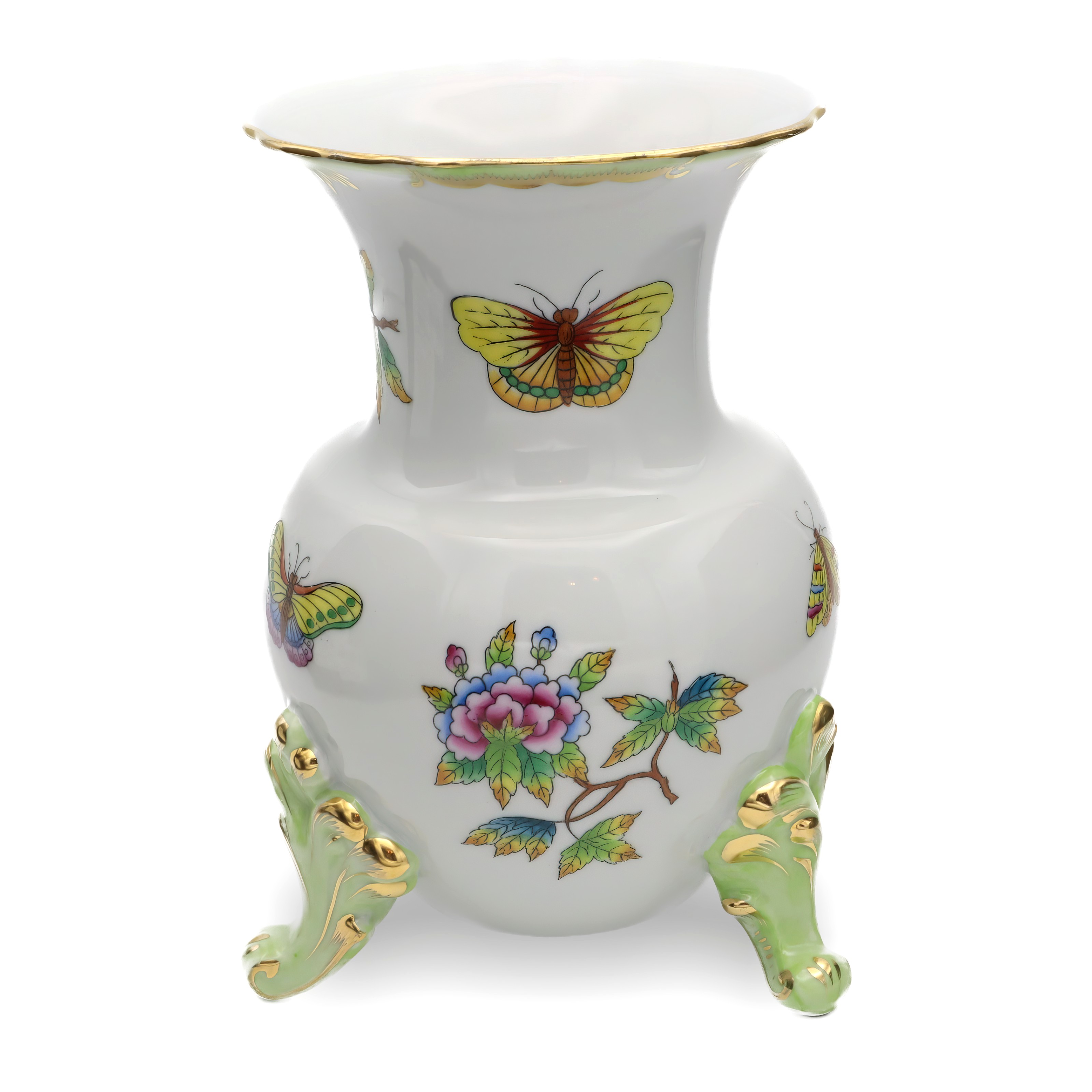 Herend Victoria Footed Vase Antique Hand-Painted Floral Porcelain Centerpiece Close Up Thumbnail for Herend Victoria Footed Vase, Antique Hand-painted Floral Porcelain Centerpiece, Hungarian Vintage Home Decor.