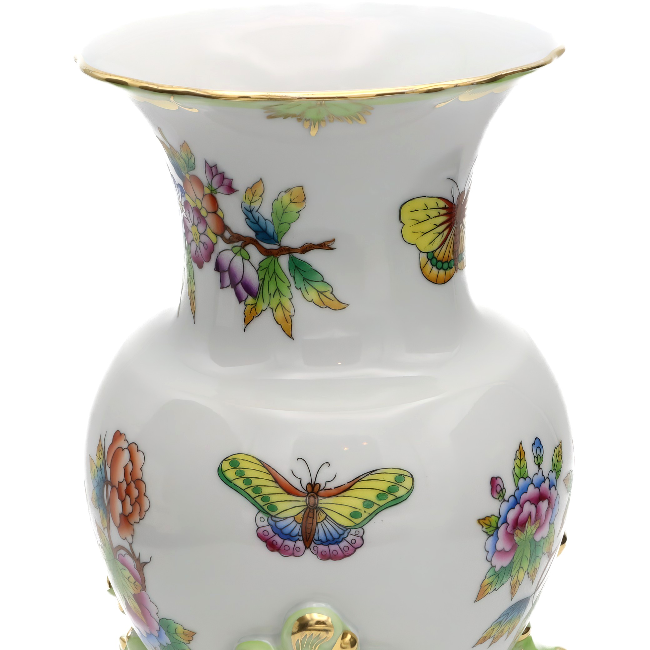 Herend Victoria Footed Vase Detailed View - Hand-Painted Antique Hungarian Porcelain Centerpiece Thumbnail for Herend Victoria Footed Vase, Antique Hand-painted Floral Porcelain Centerpiece, Hungarian Vintage Home Decor.