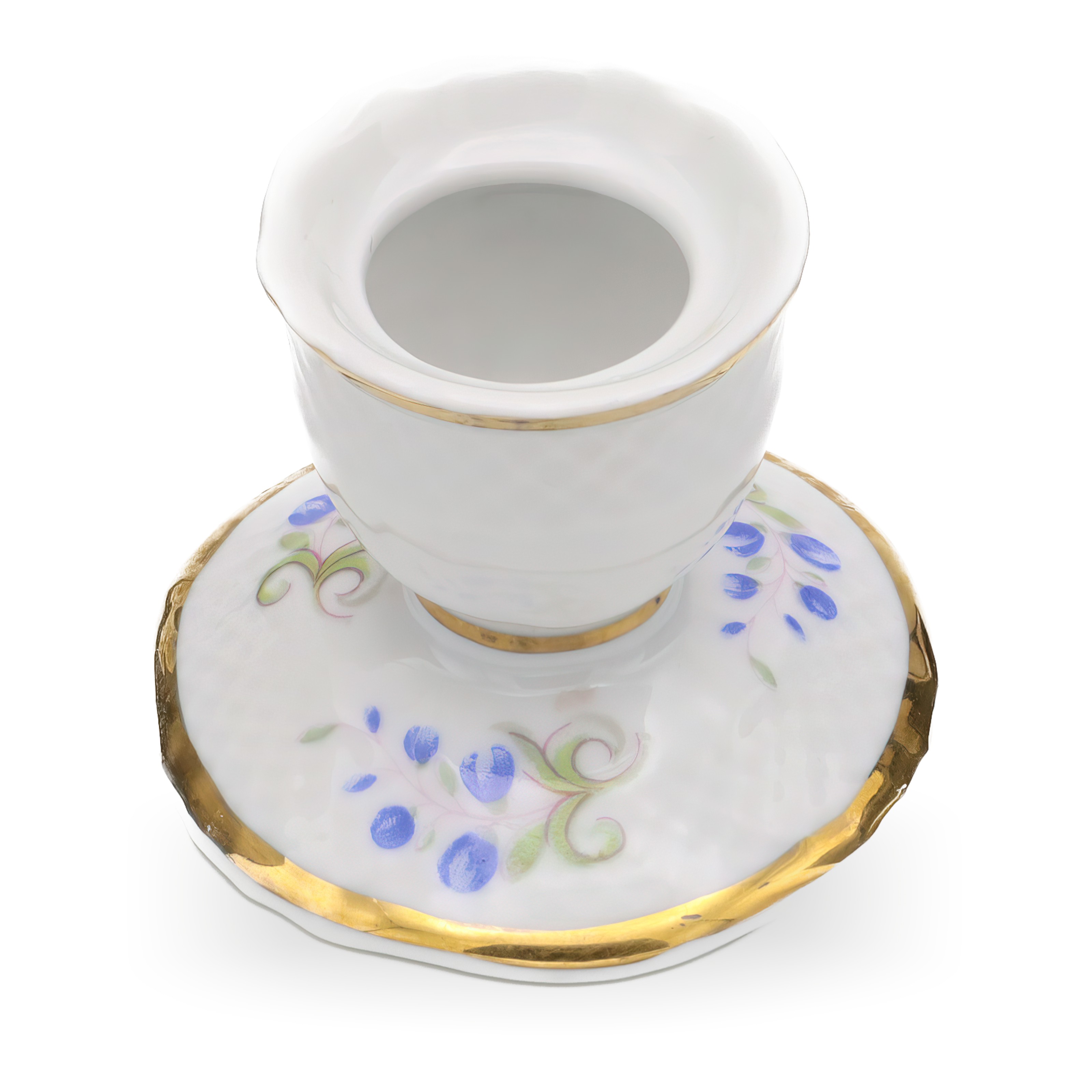 Hollohaza Candle Holder Detailed View Handcrafted Porcelain Art Deco Style Vintage Decor Hollohaza candle holder close up, handcrafted porcelain art deco style with gold trim and floral design, vintage porcelain decor