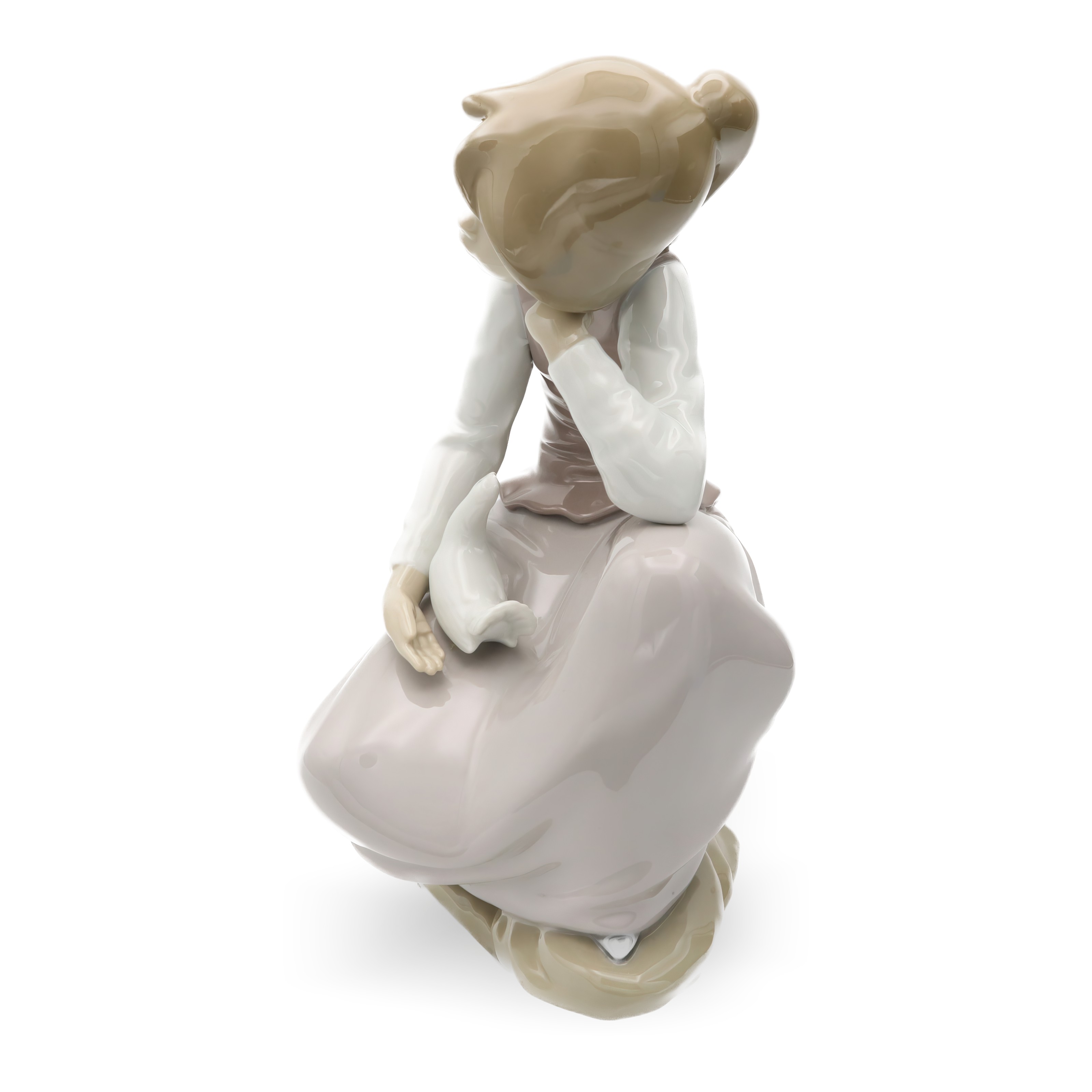 Lladro NAO Porcelain Happy Girl Kneeling with Dove Figurine 1981 Detailed View Thumbnail for Lladro Figurine, Vintage NAO Porcelain Happy Girl Kneeling, With White Dove In Hand, 1981, Retired