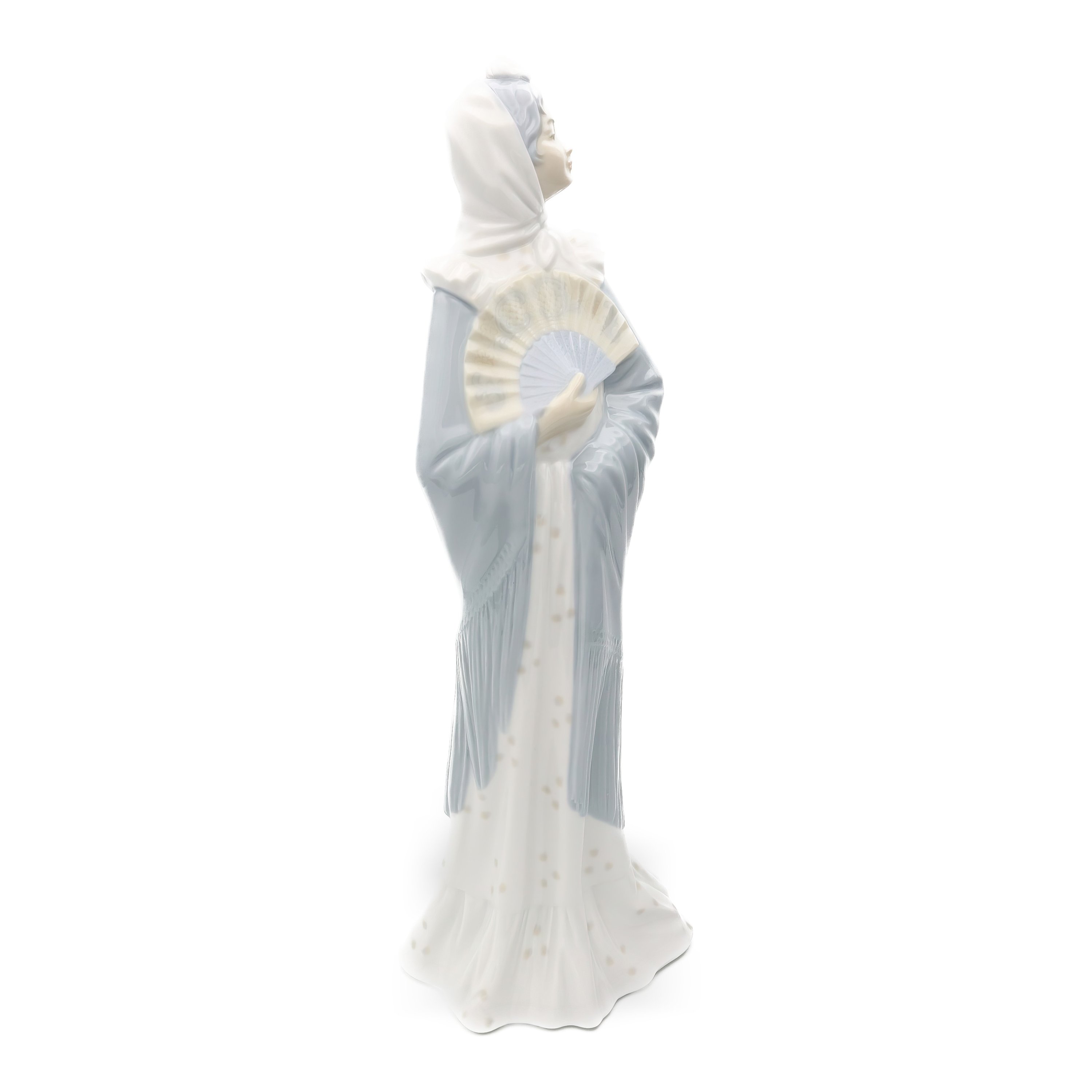 Lladro Figurine, Vintage NAO Porcelain Woman Blue Dress With Hand Fan, Traditional Dress, Madrilena, Retired, Rare Collectible Sculpture