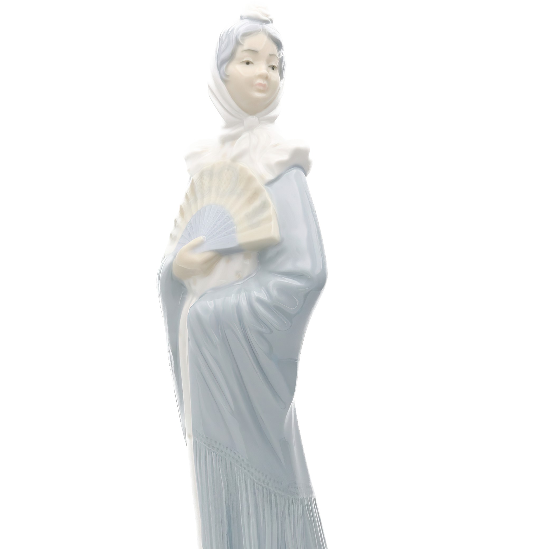 Lladro Figurine, Vintage NAO Porcelain Woman Blue Dress With Hand Fan, Traditional Dress, Madrilena, Retired, Rare Collectible Sculpture