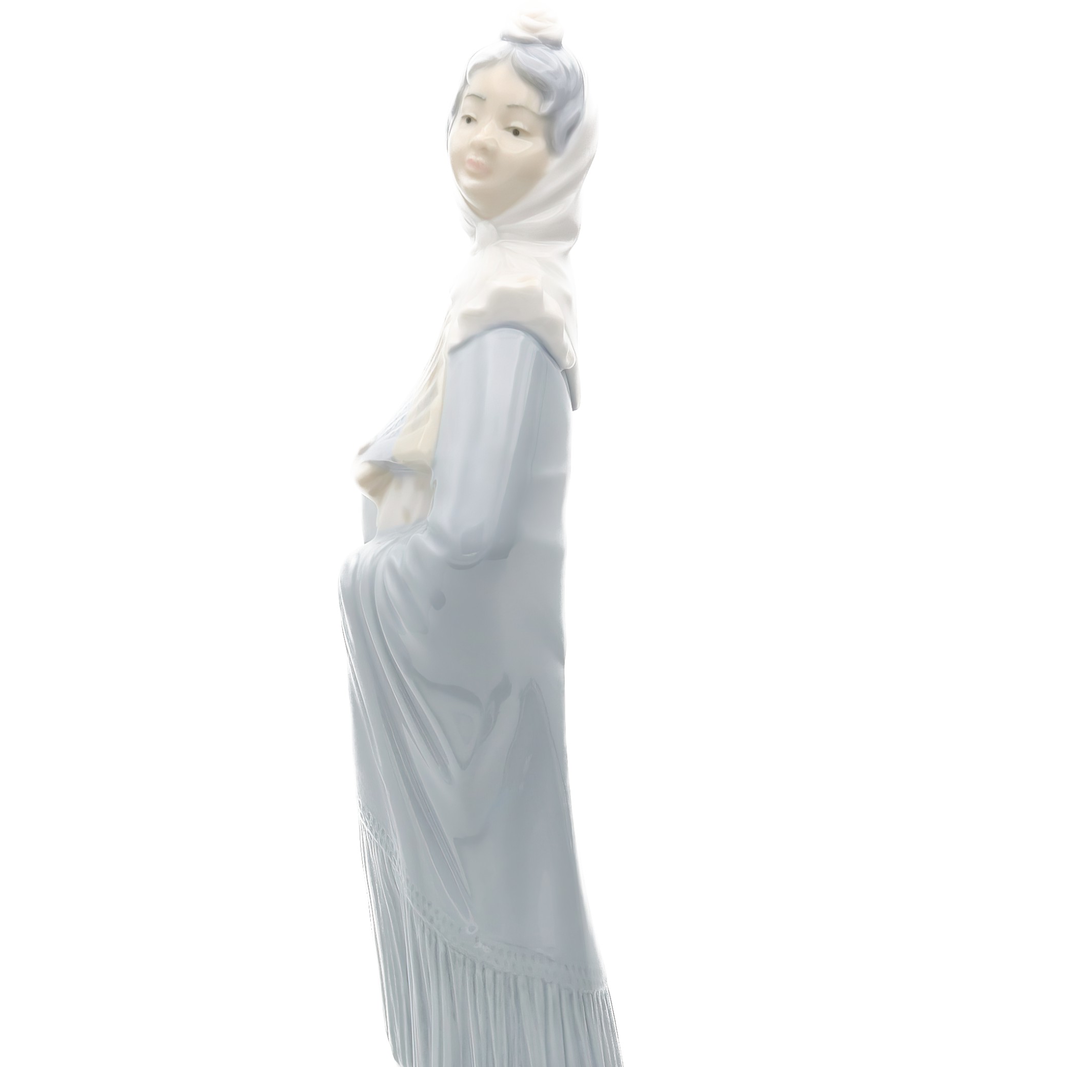 Lladro Figurine, Vintage NAO Porcelain Woman Blue Dress With Hand Fan, Traditional Dress, Madrilena, Retired, Rare Collectible Sculpture