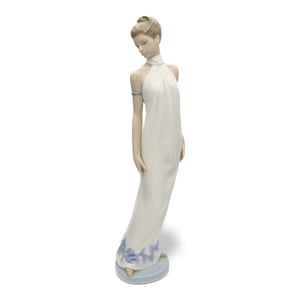 Nao White Dress Figurine By Lladro, Elegant Porcelain Sculpture