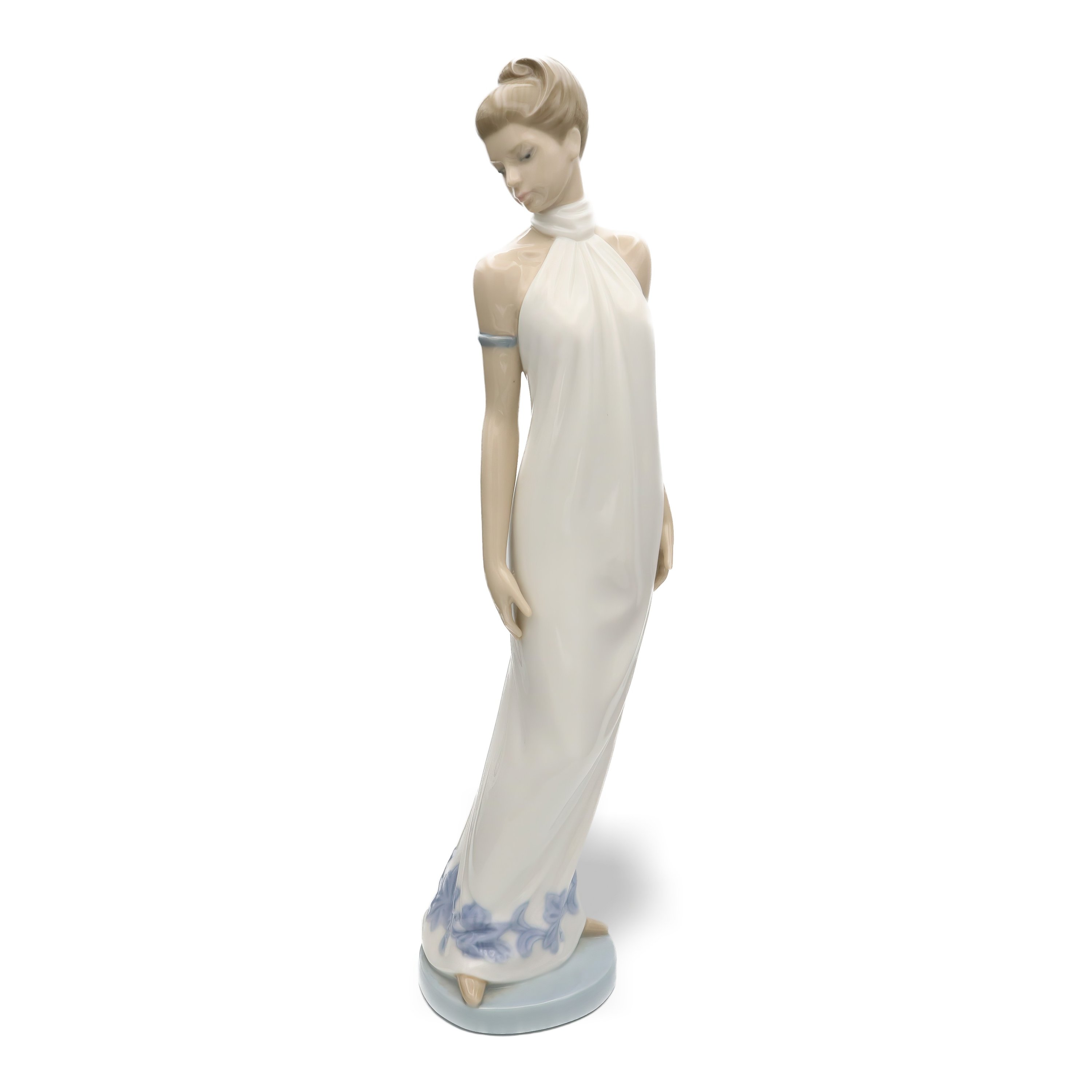 Nao White Dress Figurine By Lladro, Elegant Porcelain Sculpture