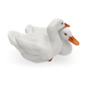 Herend white duck figurines, hand painted Hungarian porcelain bird statue, collectible home decor accent