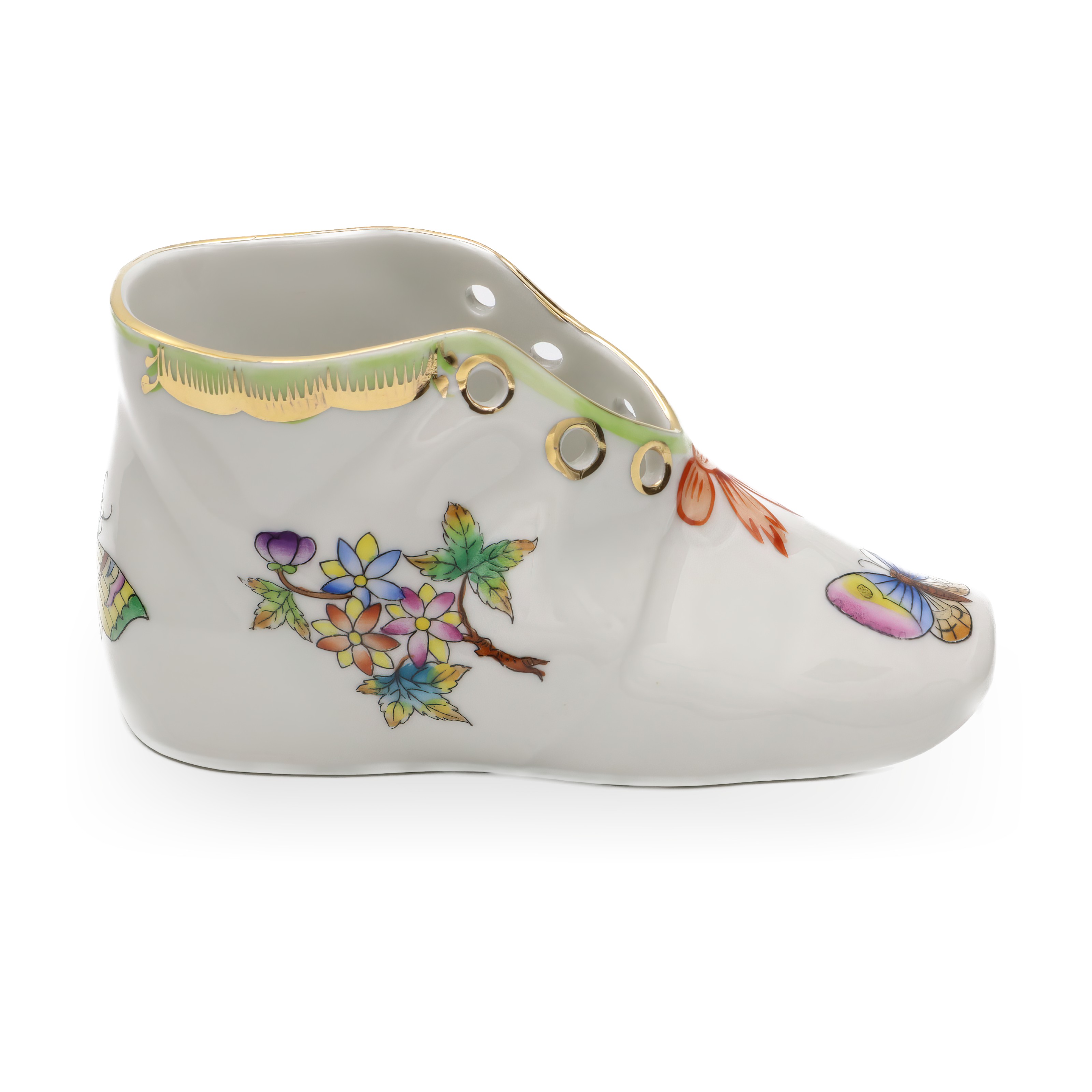 Vintage Herend Hand Painted Porcelain Baby Shoe Queen Victoria Pattern Detailed View Thumbnail for Vintage Herend Hand Painted Porcelain Baby Shoe Queen Victoria Pattern, Exquisite Collector's Piece Displaying Timeless Floral Elegance