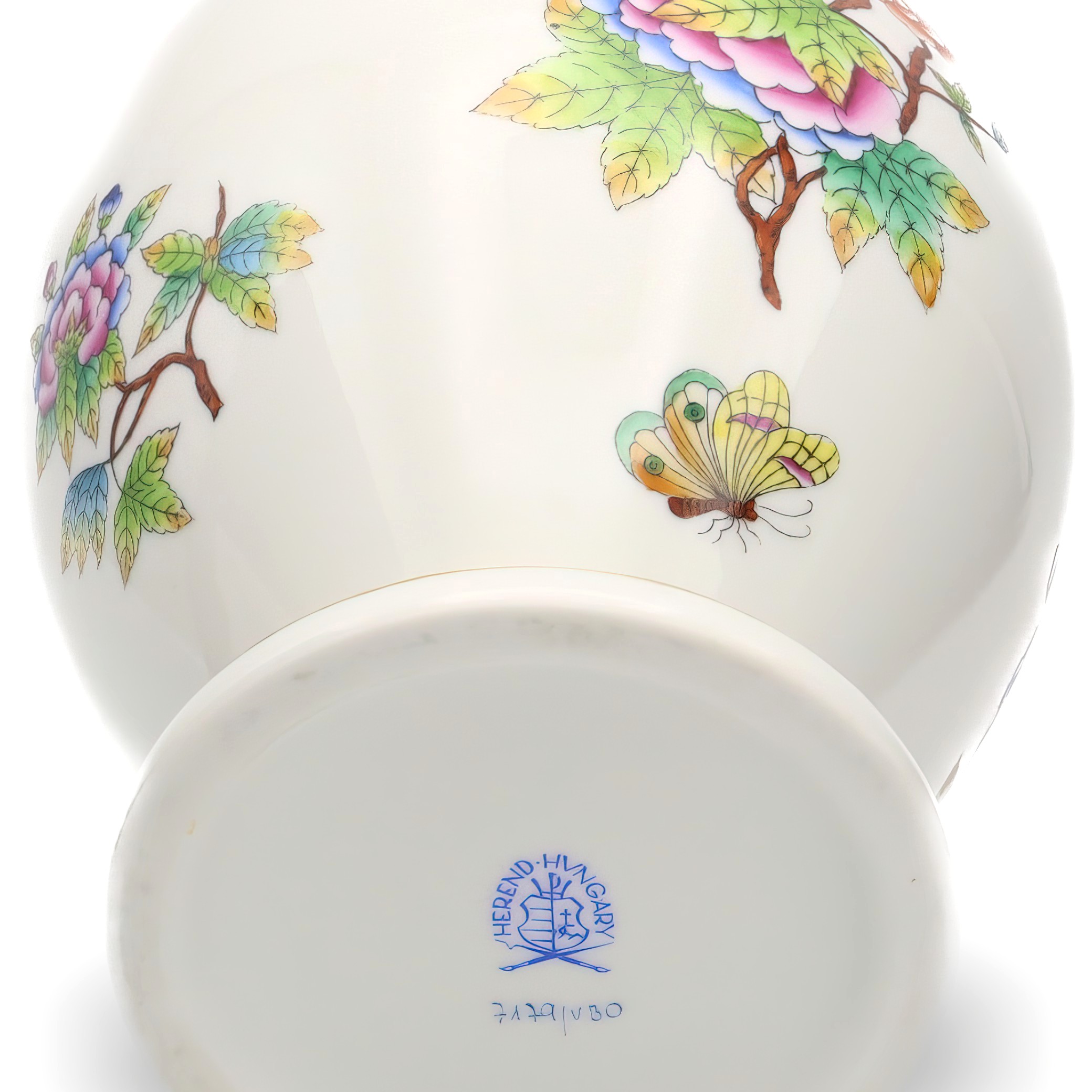 Vintage Herend Queen Victoria Vase Detailed View Base Thumbnail for Vintage Herend Queen Victoria Vase, Hand-painted Floral Porcelain Vase, Hungarian Decorative Collectible