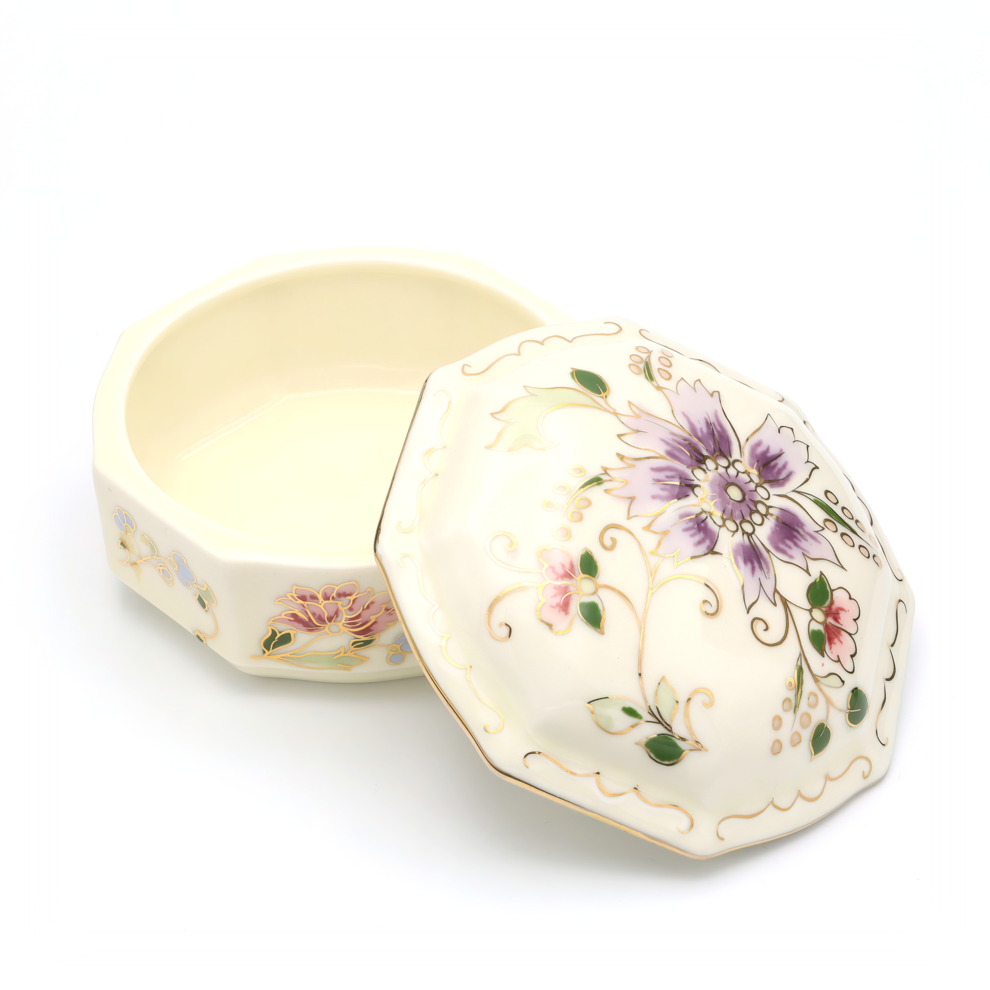 Zsolnay Porcelain Octagonal Hand-Painted Trinket Box Vintage Keepsake Container Thumbnail for Zsolnay Porcelain Trinket Box, Octagonal, Hand-Painted Vintage Keepsake Container, Ceramic Trinket Box