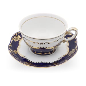 Hungarian Porcelain Pompadour Zsolnay Tea Cup With Saucer Plate, Cobalt Blue With Gold Hand Painted, Vintage Collectible Set