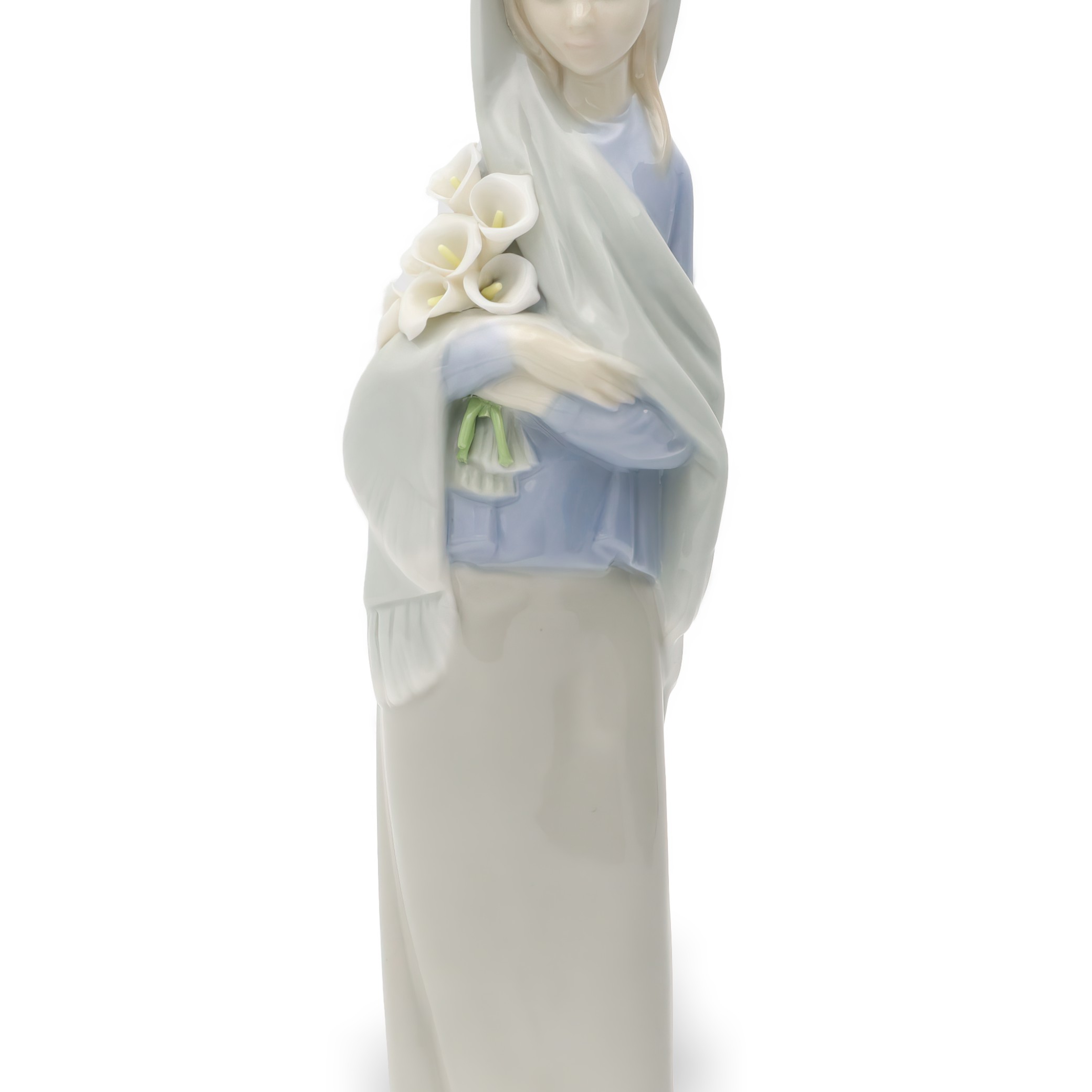 Lladro Veiled Lady With Lilies, Girl With Flowers, Vintage Hand-Painted Porcelain