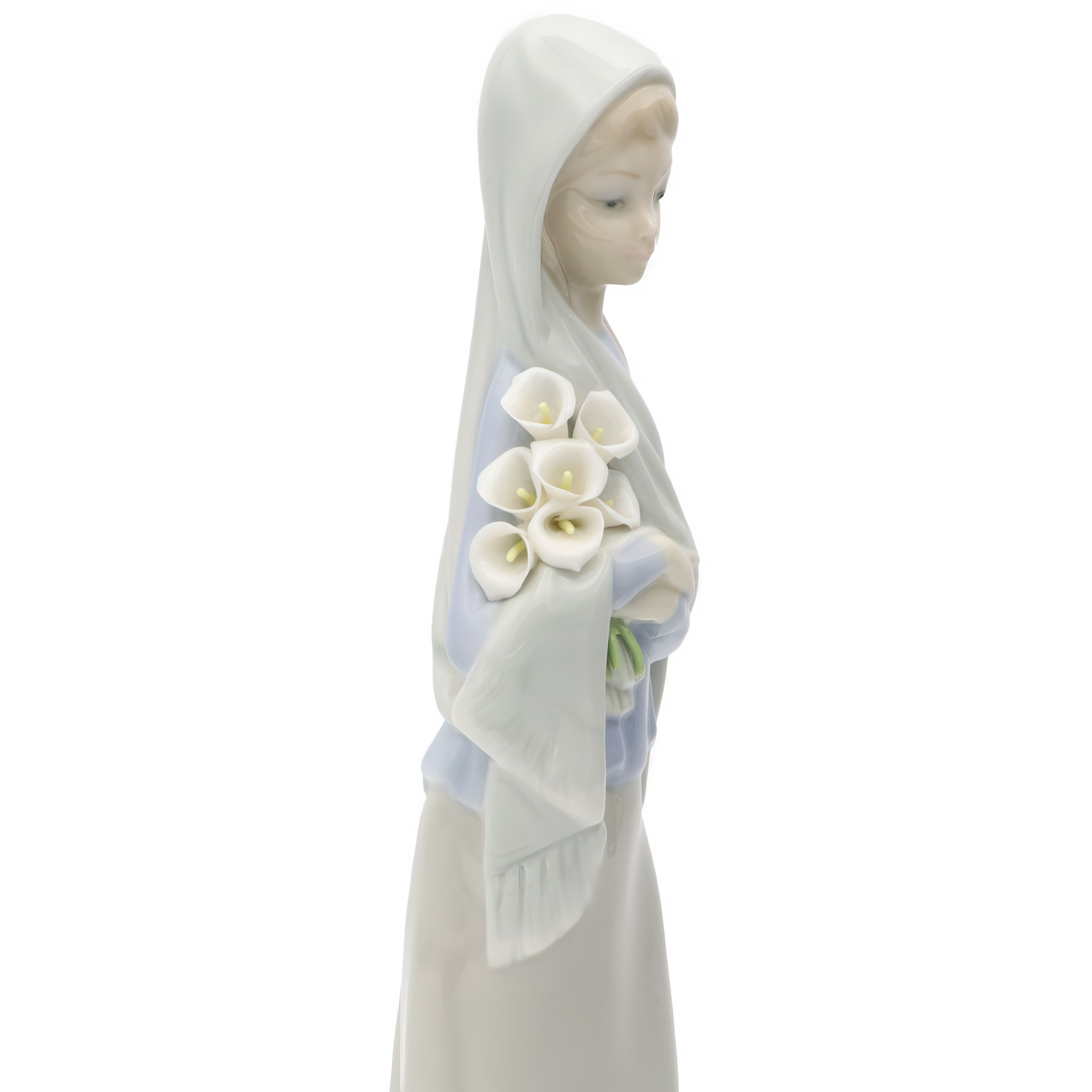 Lladro Veiled Lady With Lilies, Girl With Flowers, Vintage Hand-Painted Porcelain