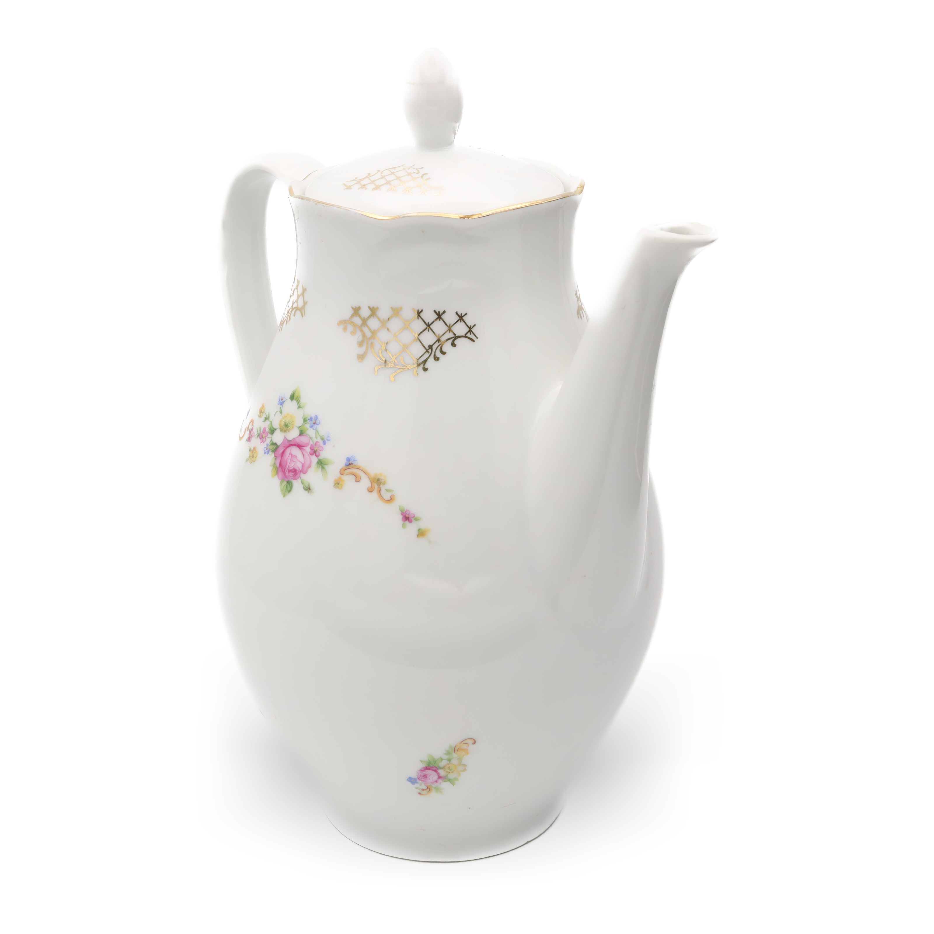 Teapot Colditz German porcelain fine china with floral and gold lattice design, classic European collectible tea serveware