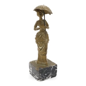 Antique Bronze Figurine Lady With Umbrella Statue - Vintage Bronze Sculpture - Art Deco Home Decor - Collectible Bronze Art