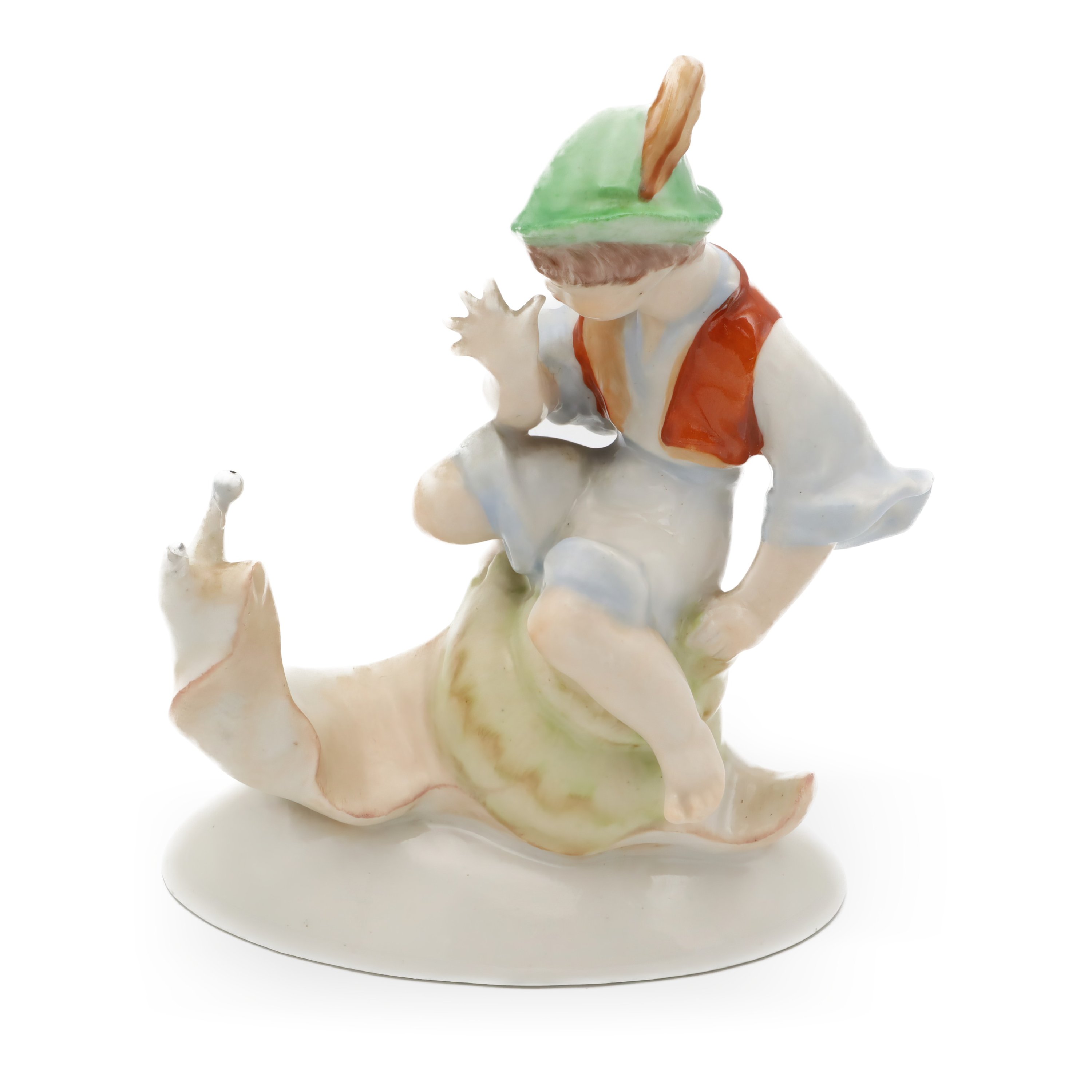 Boy Riding A Snail Figurine - Hand Painted Vintage Drasche Porcelain Figurine - Damaged But Beautifully Crafted