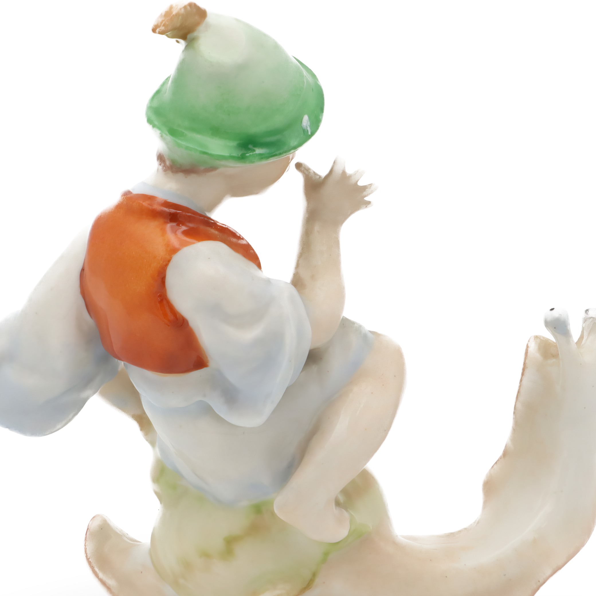 Boy Riding A Snail Figurine - Hand Painted Vintage Drasche Porcelain Figurine - Damaged But Beautifully Crafted