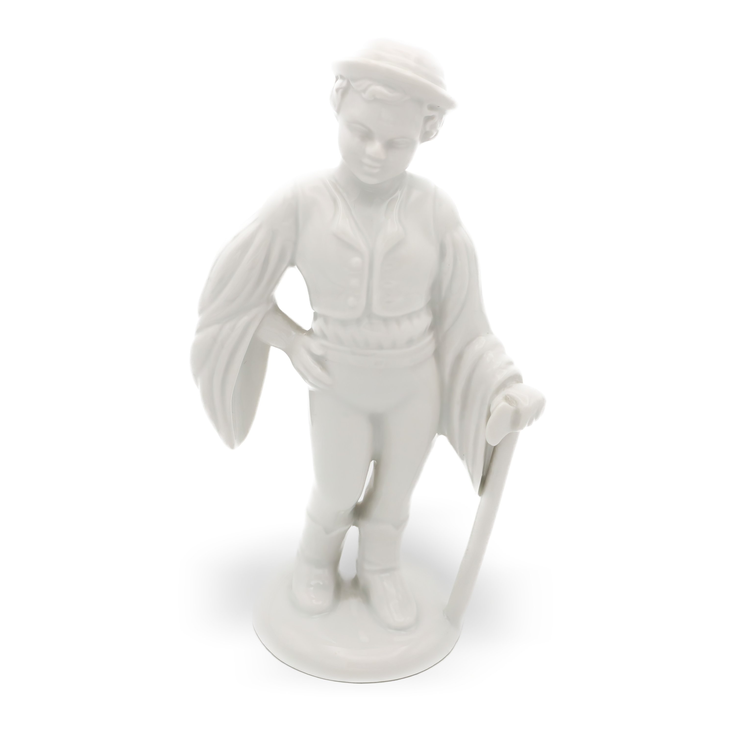 Herend Boy Figurine - Wayfarer - Wanderer Boy With Axe Hand Made Porcelain - Collectible Hungarian Hand Painted Sculpture