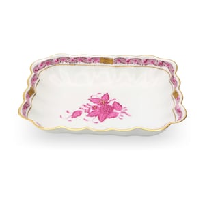 Herend Hungary Raspberry Chinese Bouquet Apponyi rectangular porcelain serving dish, handcrafted fine china tableware, floral design, gold trim, collectible centerpiece