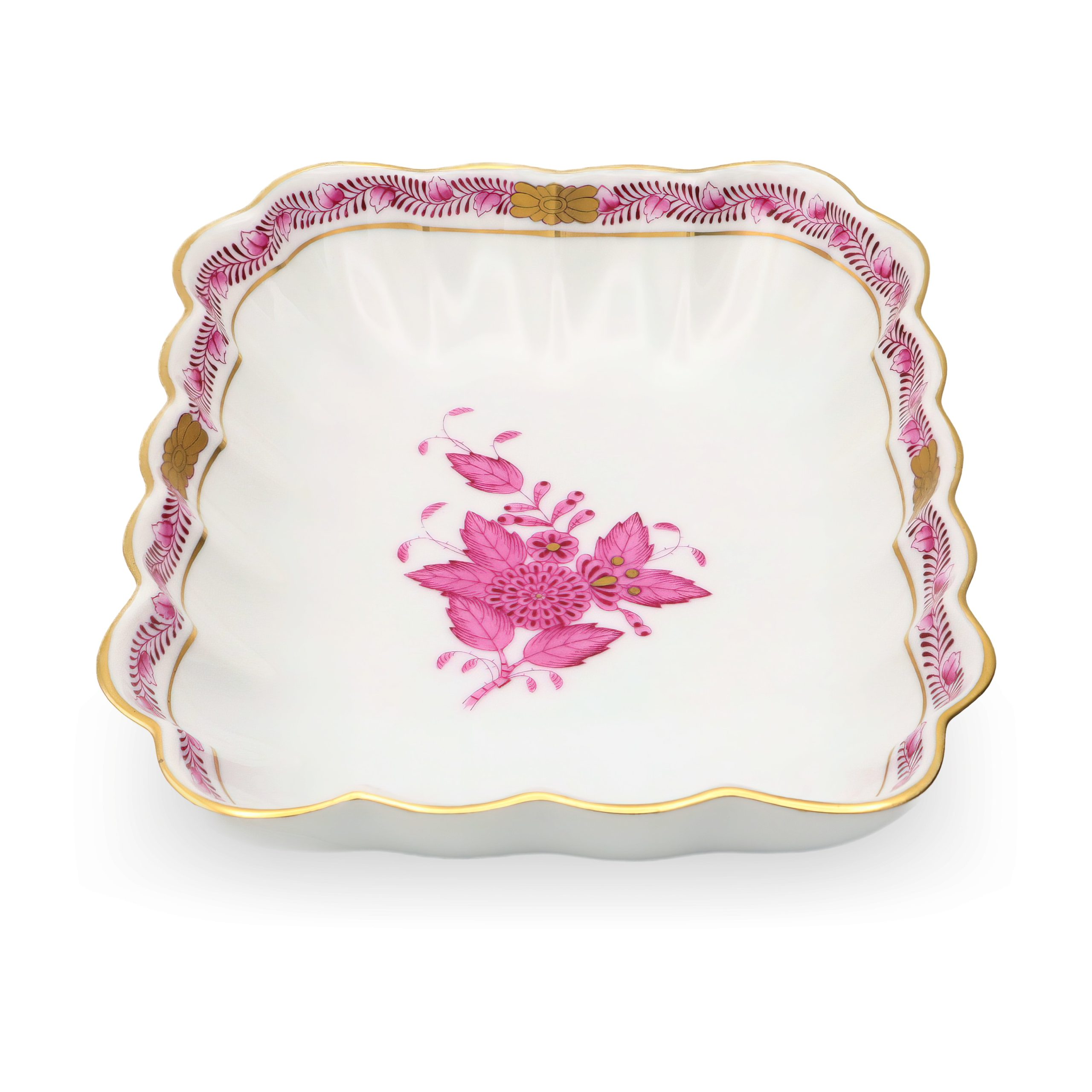 Herend Hungary Raspberry Chinese Bouquet Apponyi Rectangular Porcelain Serving Dish, Handcrafted Fine China Tableware Collector's Piece