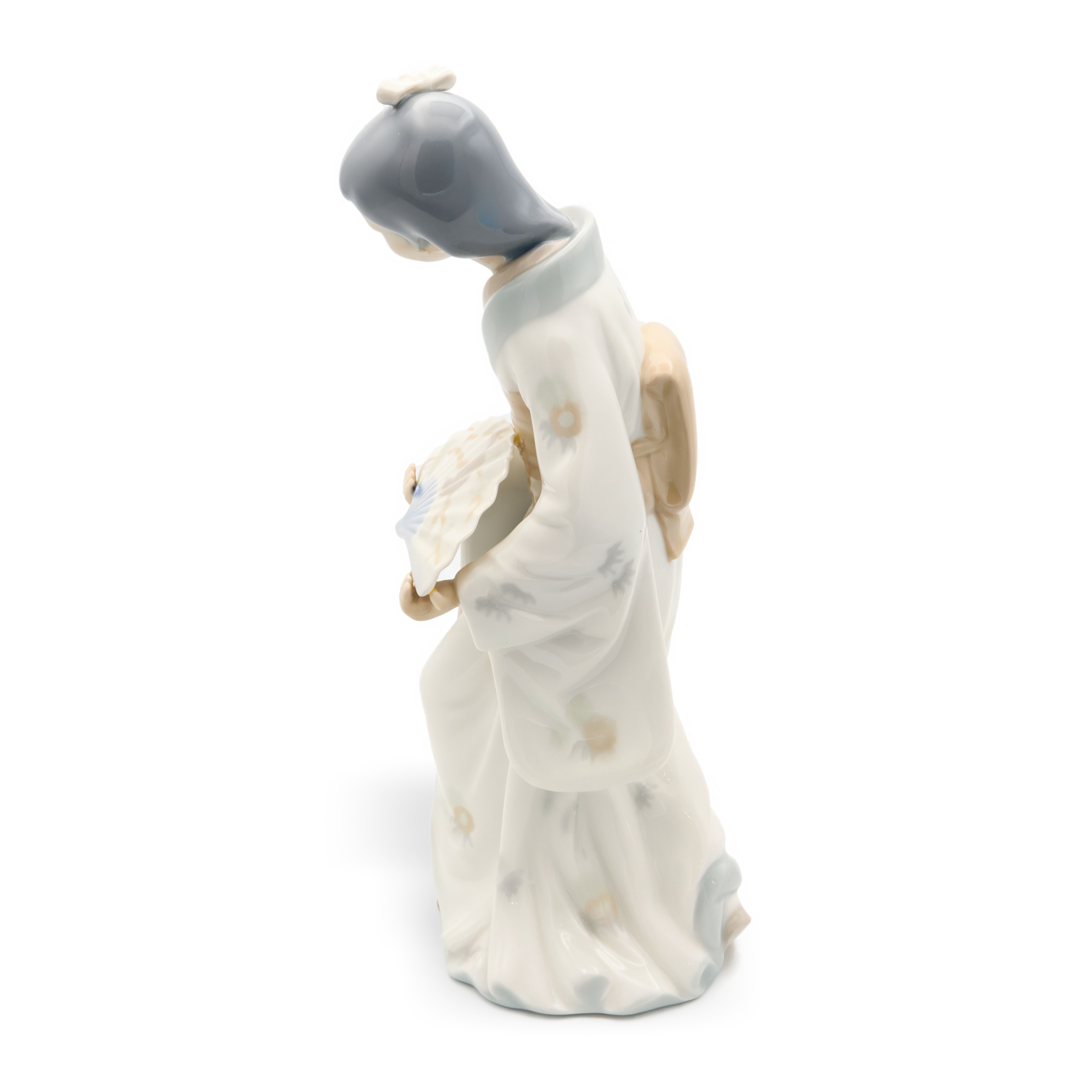 Lladro NAO Geisha Doll Porcelain Figurine Detailed Side View Thumbnail for Lladro NAO Geisha Doll Handmade Porcelain Figurine - Vintage Collectible Sculpture - Oriental Decor - Japanese Figurine