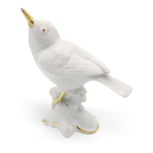 White Porcelain Bird Figurine - Golden Accents - Retired Collectors Item - Gerold Porcelain Bavaria - Vintage Home Decor