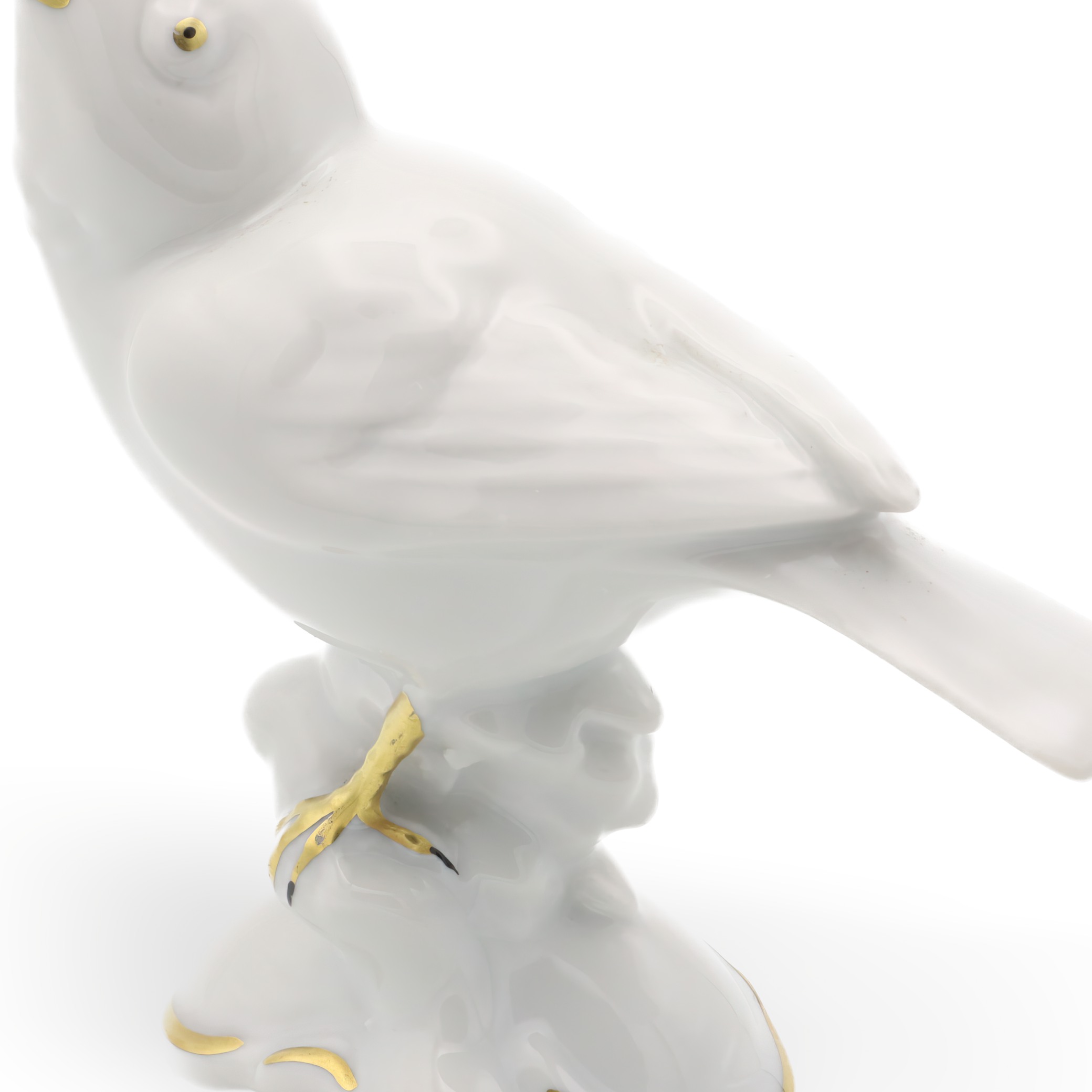 White Porcelain Bird Figurine Close Up with Golden Accents - Gerold Porcelain Bavaria Vintage Collectible Thumbnail for White Porcelain Bird Figurine - Golden Accents - Retired Collectors Item - Gerold Porcelain Bavaria - Vintage Home Decor