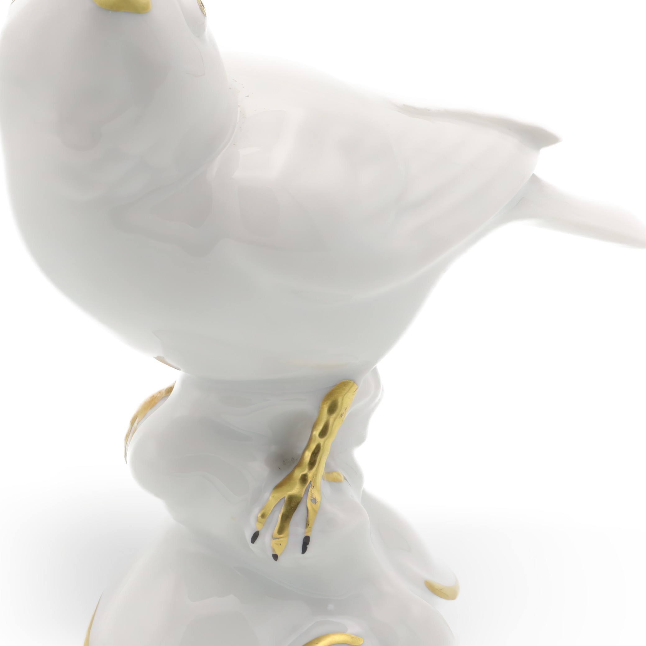 White Porcelain Bird Figurine Detailed View with Golden Accents Thumbnail for White Porcelain Bird Figurine - Golden Accents - Retired Collectors Item - Gerold Porcelain Bavaria - Vintage Home Decor