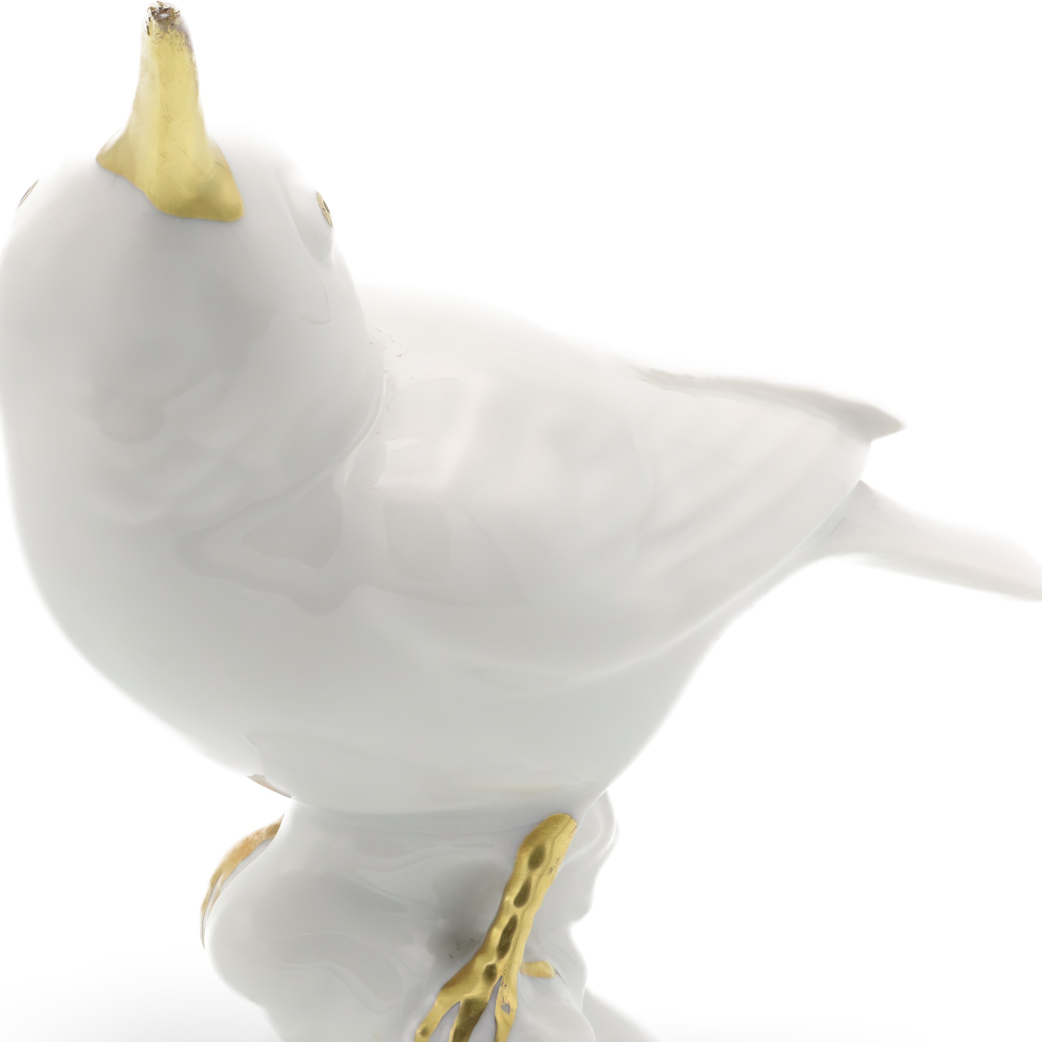 Detailed View White Porcelain Bird Figurine with Golden Accents - Gerold Porcelain Bavaria Vintage Collectors Item Thumbnail for White Porcelain Bird Figurine - Golden Accents - Retired Collectors Item - Gerold Porcelain Bavaria - Vintage Home Decor