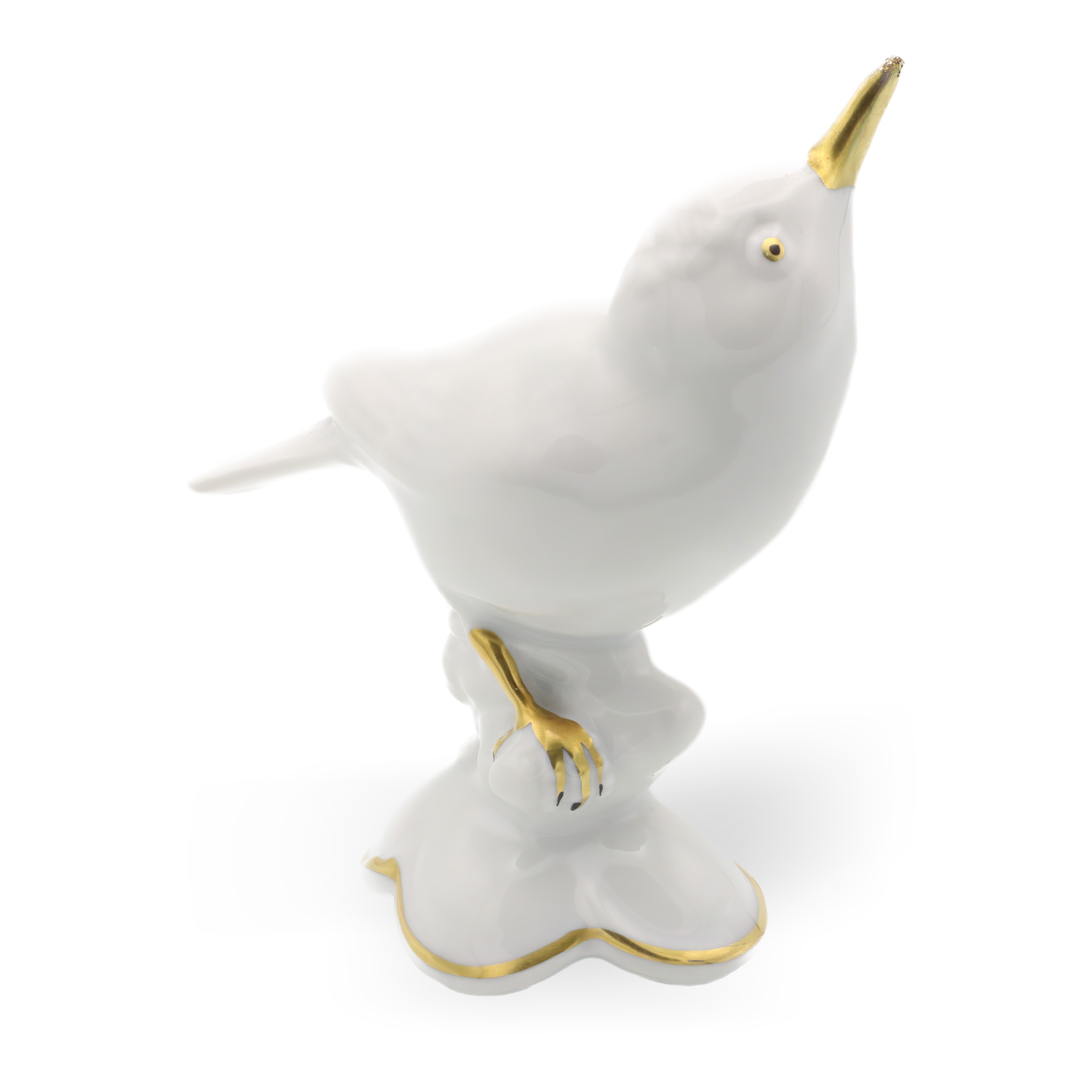 White Porcelain Bird Figurine with Golden Accents - Gerold Porcelain Bavaria - Detailed View Thumbnail for White Porcelain Bird Figurine - Golden Accents - Retired Collectors Item - Gerold Porcelain Bavaria - Vintage Home Decor