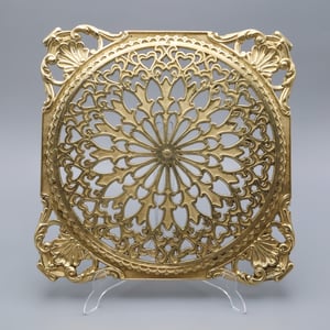 Antique Brass Trivet - Ornate Victorian Table Stand - Cast Brass Hot Plate With Filigree Heart Motif - Decorative Kitchenware