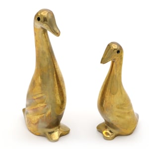 Vintage Solid Brass Geese Figurines - Set Of 2 - Spanish Art Deco - Brass Bird Sculptures - Mid Century Home Decor - Retro Collectibles