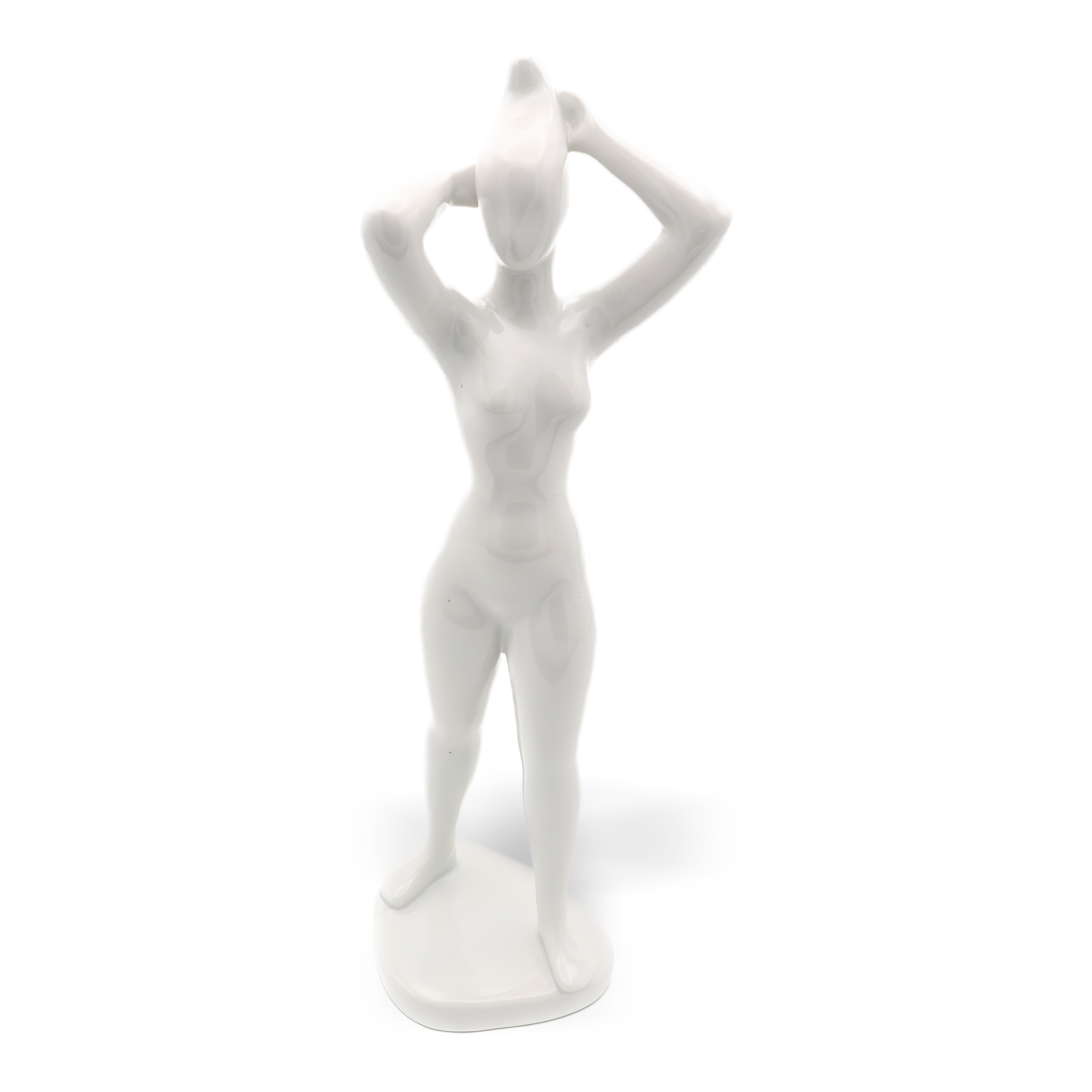 Art Deco Woman Statue Minimalist White Sculpture Art Deco Woman Statue minimalist white ceramic sculpture standing pose with hands on head