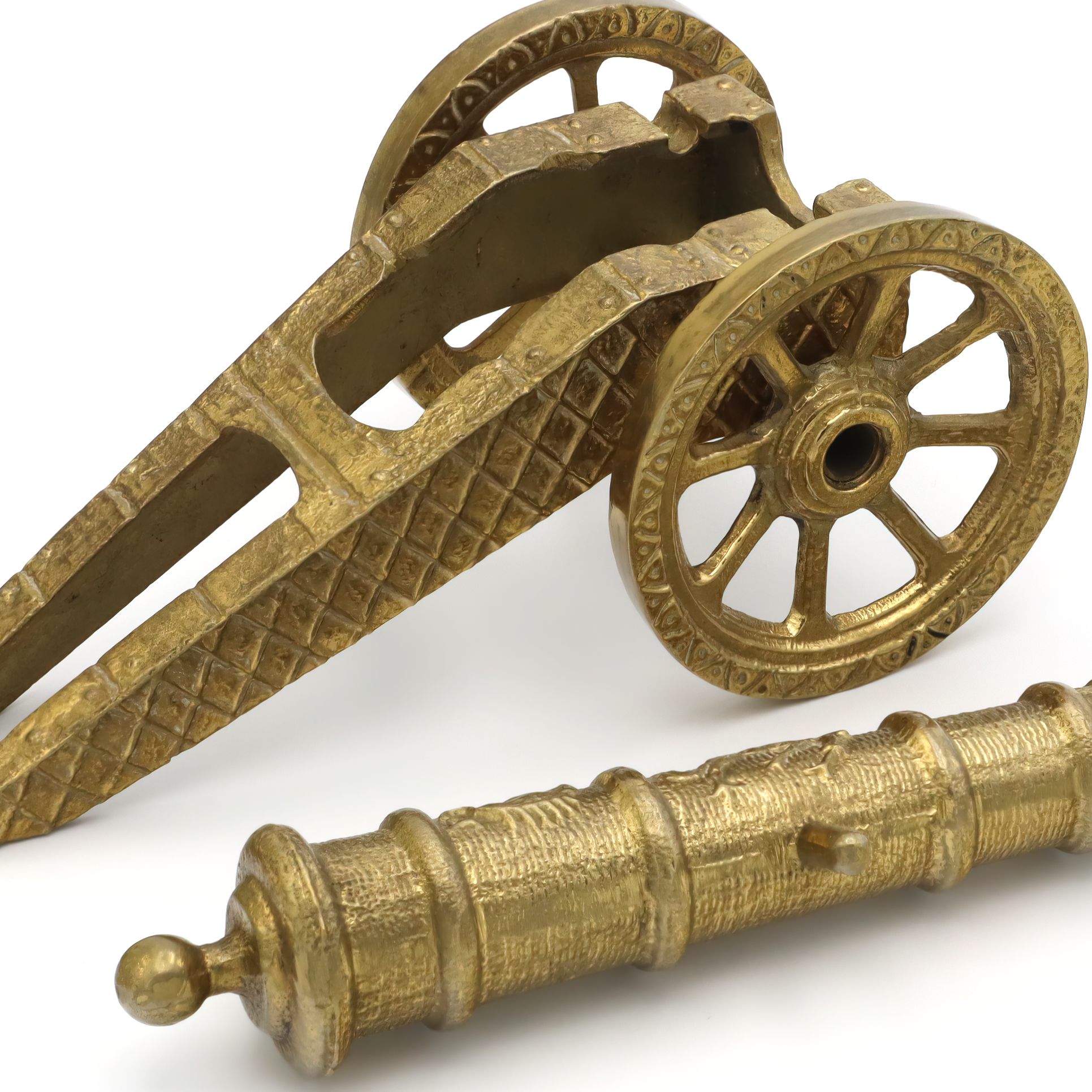 Detailed View of Bronze Cannon Statue Base Thumbnail for Bronze Cannon Statue - Military Decor - Vintage Bronze Art - Historical Cannon Sculpture - Antique Reproduction Cannon - War Memorabilia