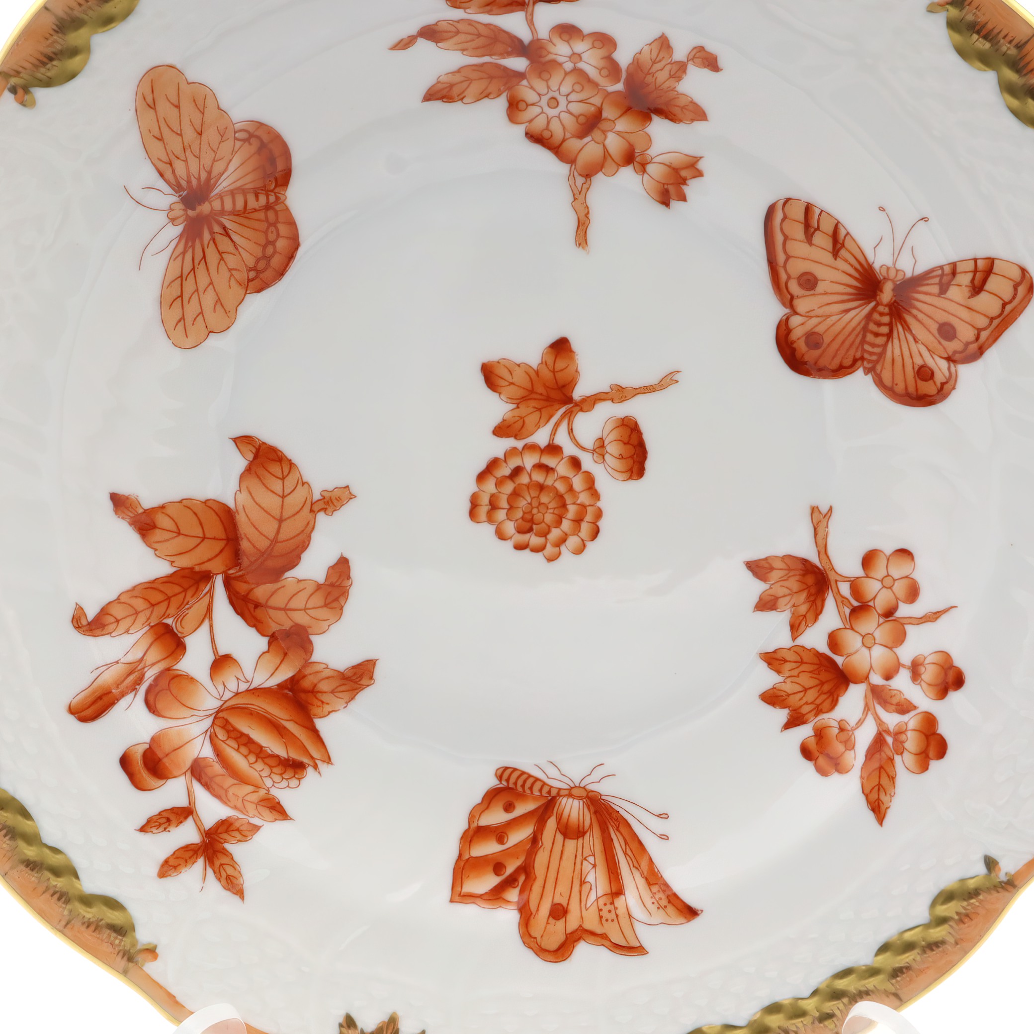 Herend Fortuna salad plate vintage porcelain hand painted close up with orange butterfly and floral design