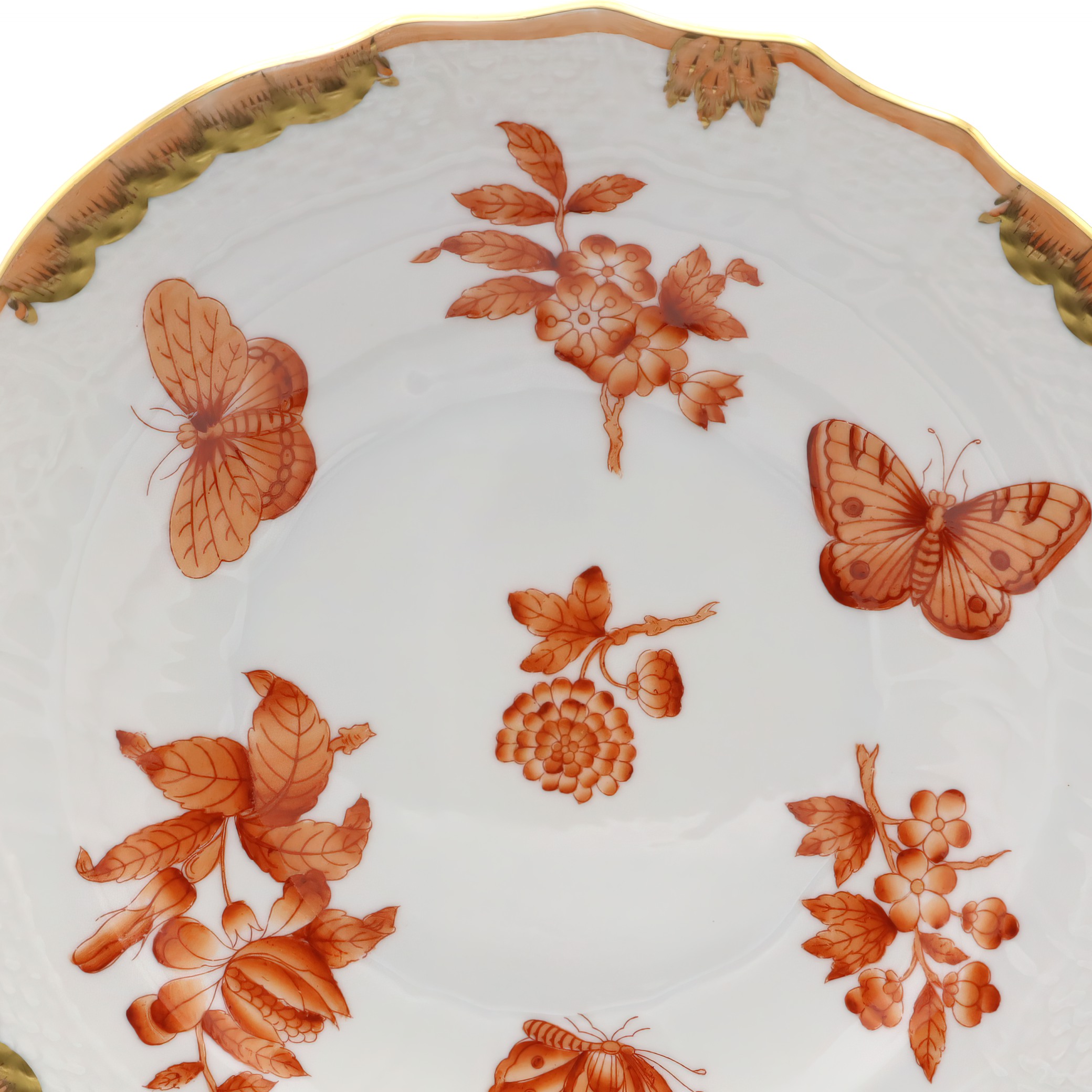 Herend Fortuna salad plate vintage porcelain hand painted close up with floral and butterfly design