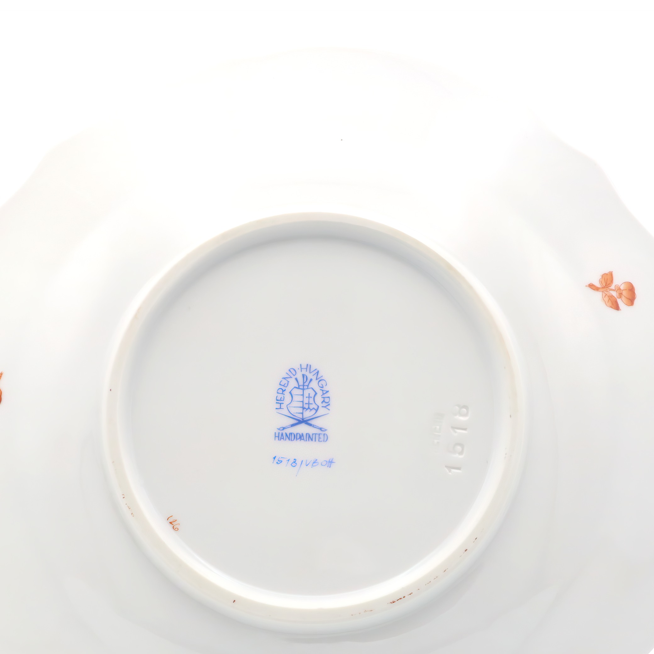 Herend Fortuna Salad Plate vintage porcelain hand painted base detailed view with maker's mark and floral accents