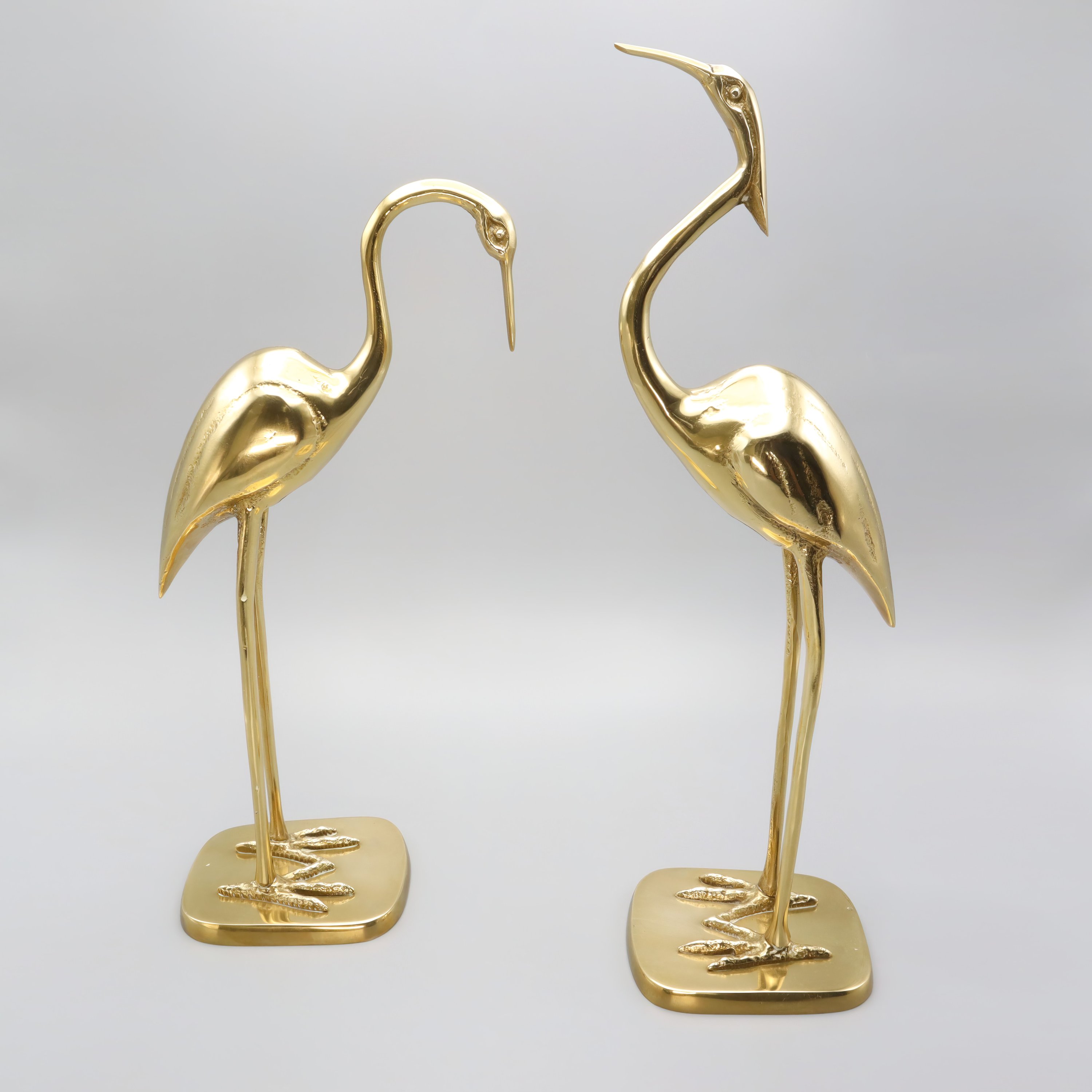 Large Brass Heron Statues - Spanish Art Deco - Vintage Mid Century Home Decor - Brass Bird Sculptures - Retro Art Deco Heron Figurines