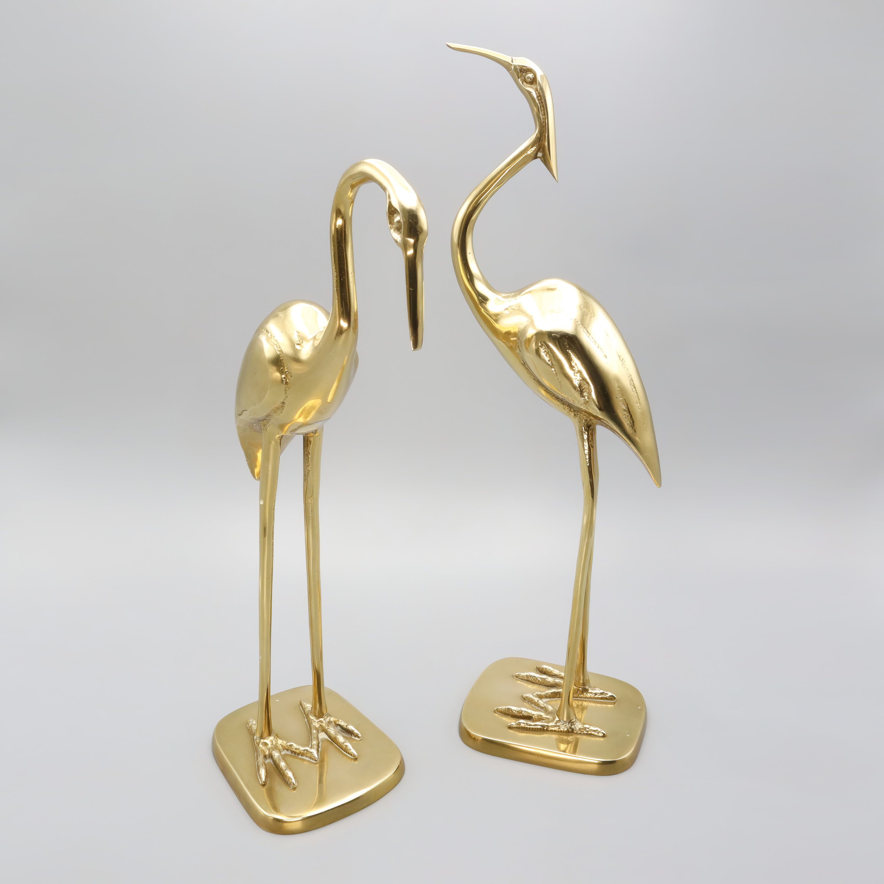 Large Brass Heron Statues - Spanish Art Deco - Vintage Mid Century Home Decor - Brass Bird Sculptures - Retro Art Deco Heron Figurines