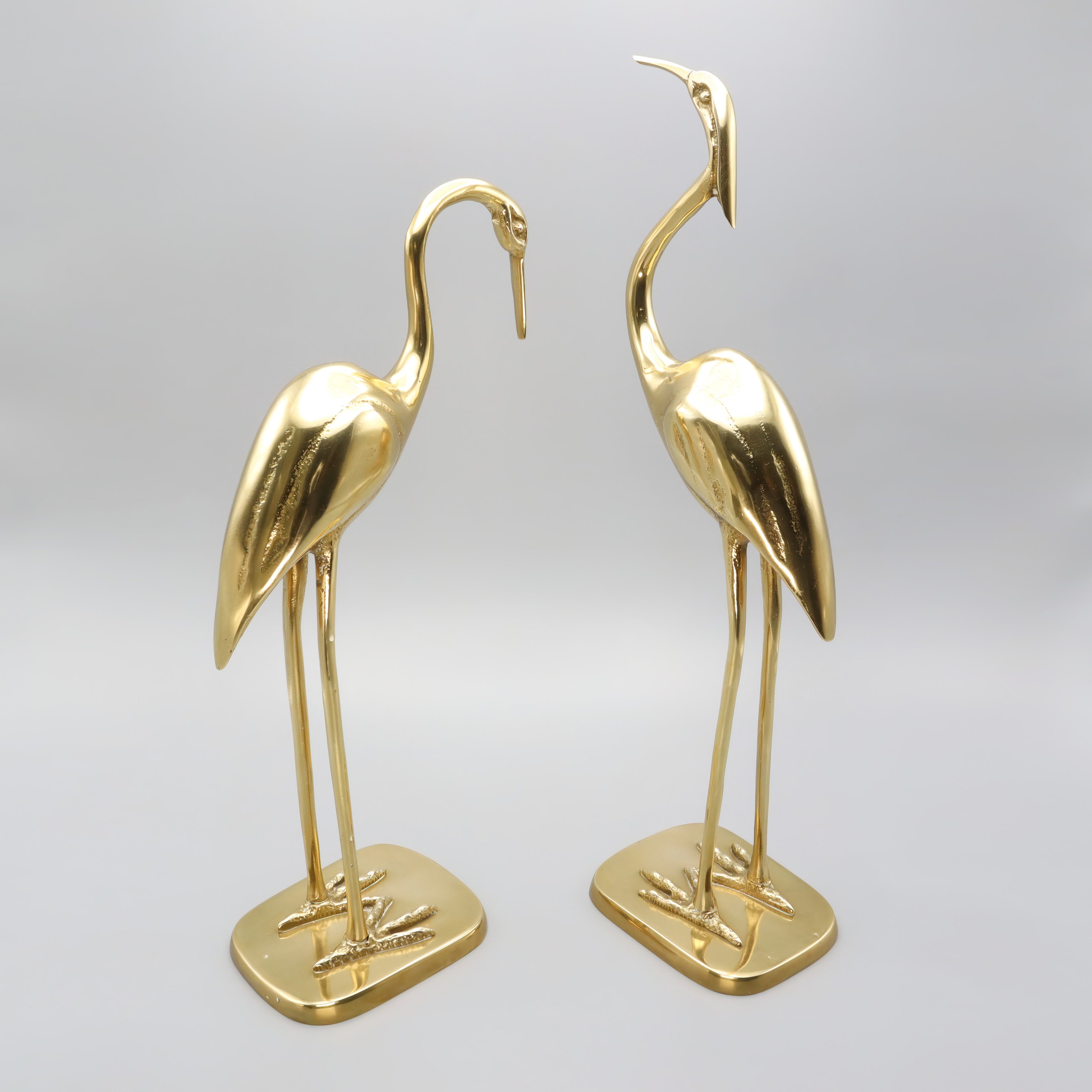 Large Brass Heron Statues - Spanish Art Deco - Vintage Mid Century Home Decor - Brass Bird Sculptures - Retro Art Deco Heron Figurines