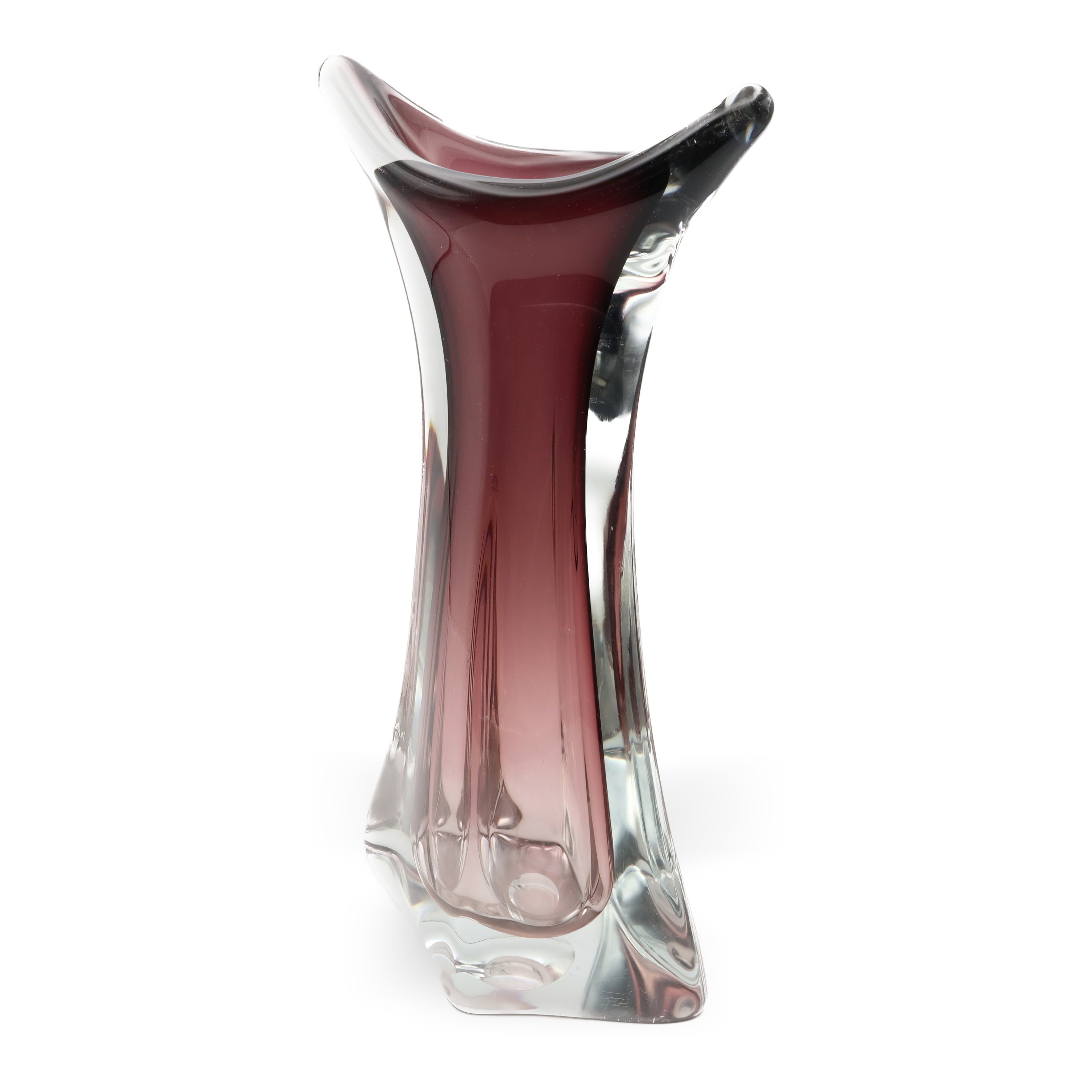 Large Murano Vase - Pink Blown Crystal Glass Vessel - Handcrafted Italian Art Glass - Vintage Home Décor - Mid-Century Modern Style