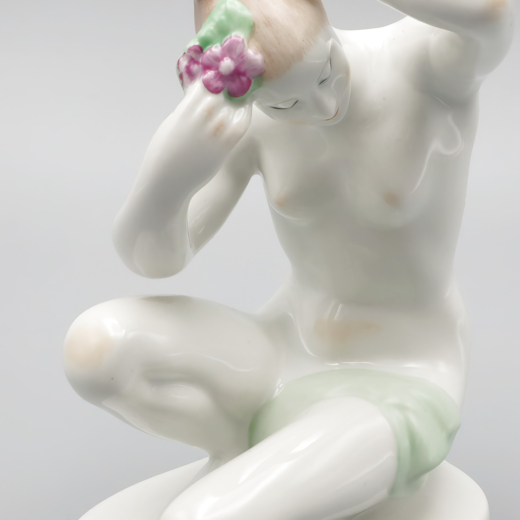 Thumbnail for Nude Lady Figurine - Ariadne Combing - Bathing Woman Vintage Aquincum Porcelain 1970s - Art Deco Porcelain Figurine