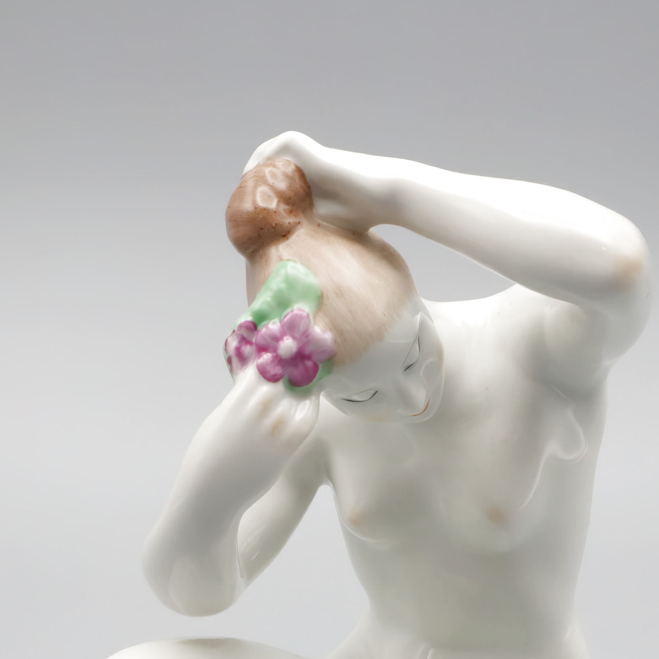 Thumbnail for Nude Lady Figurine - Ariadne Combing - Bathing Woman Vintage Aquincum Porcelain 1970s - Art Deco Porcelain Figurine