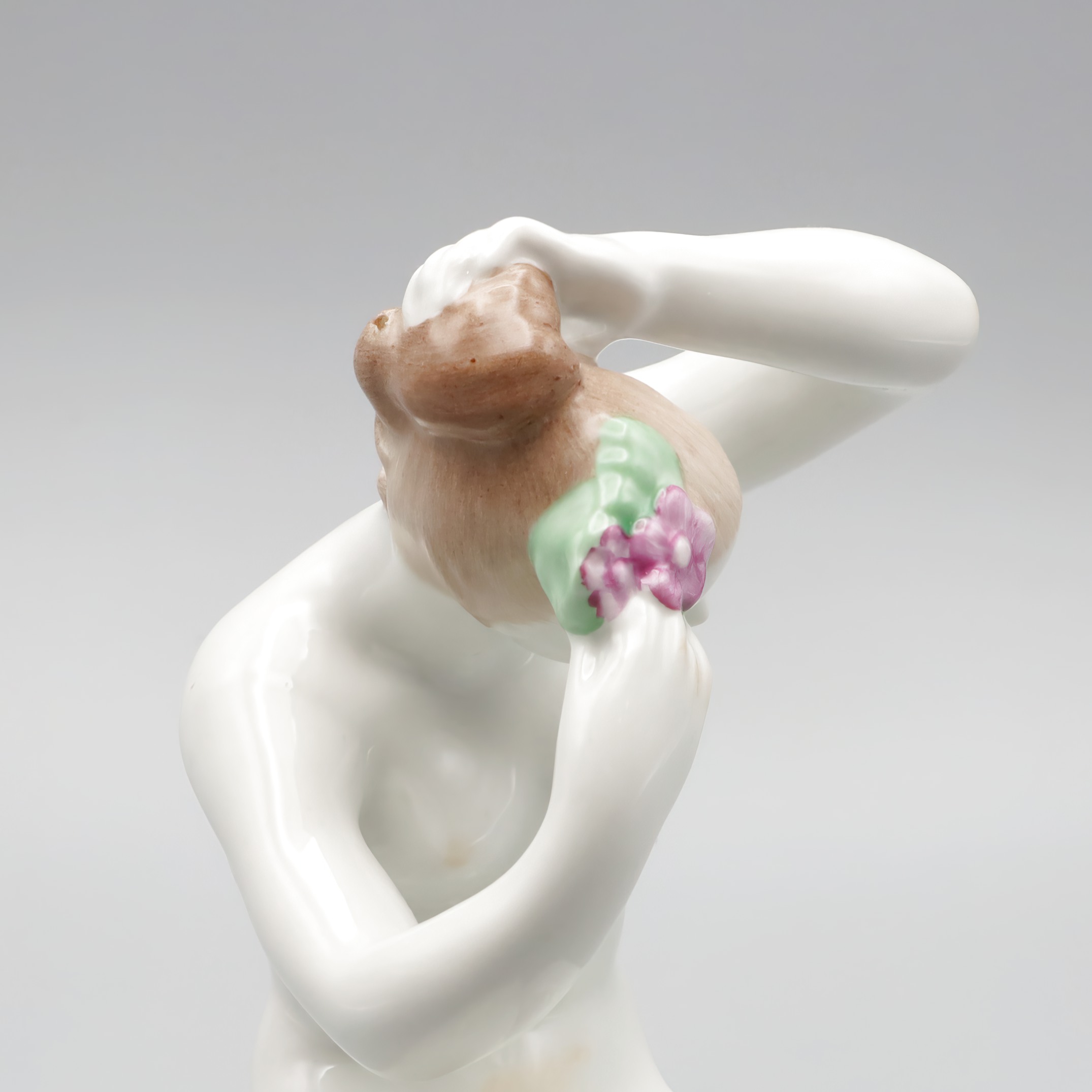 Thumbnail for Nude Lady Figurine - Ariadne Combing - Bathing Woman Vintage Aquincum Porcelain 1970s - Art Deco Porcelain Figurine