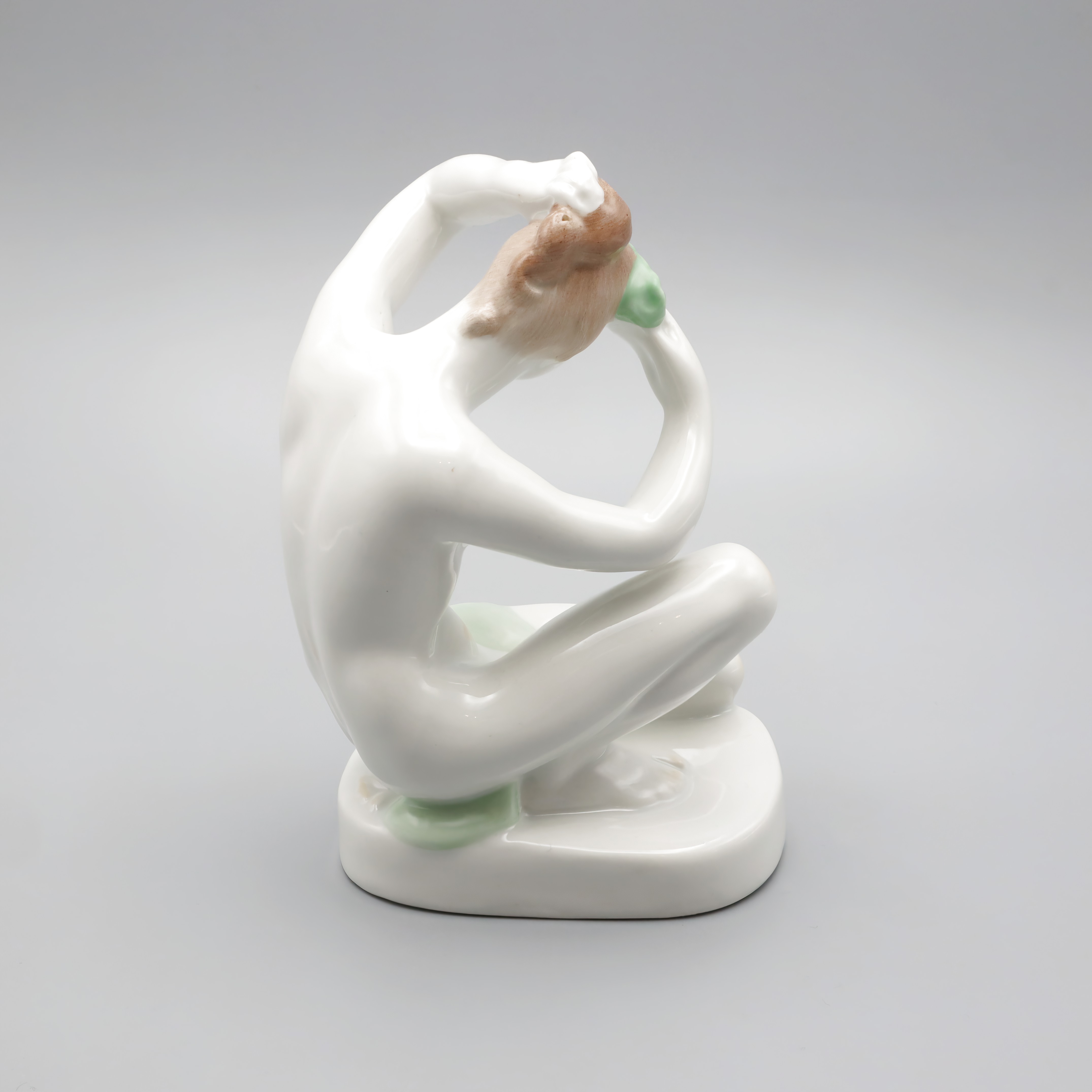 Thumbnail for Nude Lady Figurine - Ariadne Combing - Bathing Woman Vintage Aquincum Porcelain 1970s - Art Deco Porcelain Figurine