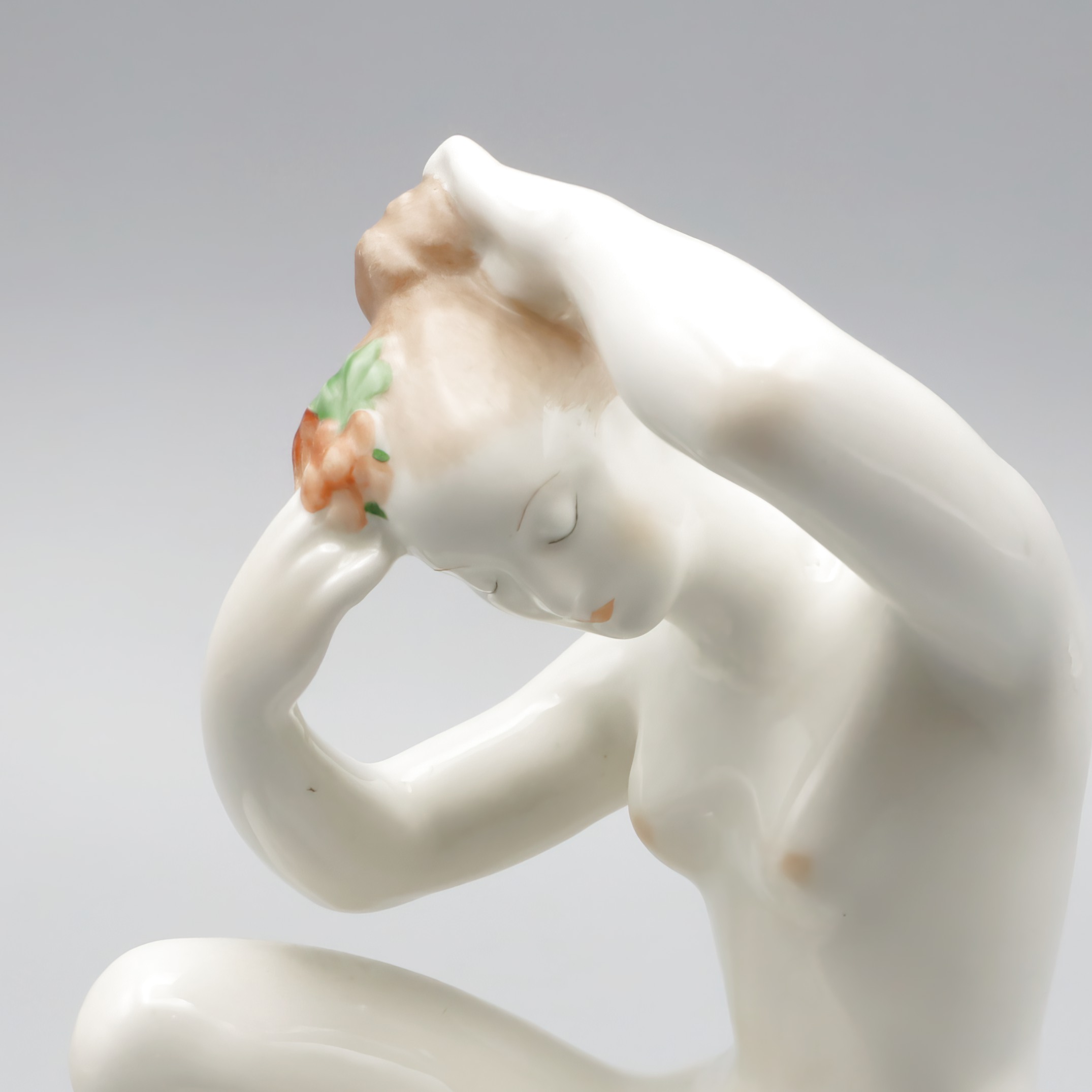 Nude Lady Figurine Detailed View Thumbnail for Nude Lady Figurine - Ariadne Combing - Dressing Woman Vintage Aquincum Porcelain 1970s - Collectible Porcelain Figurine - Mid-century Decor