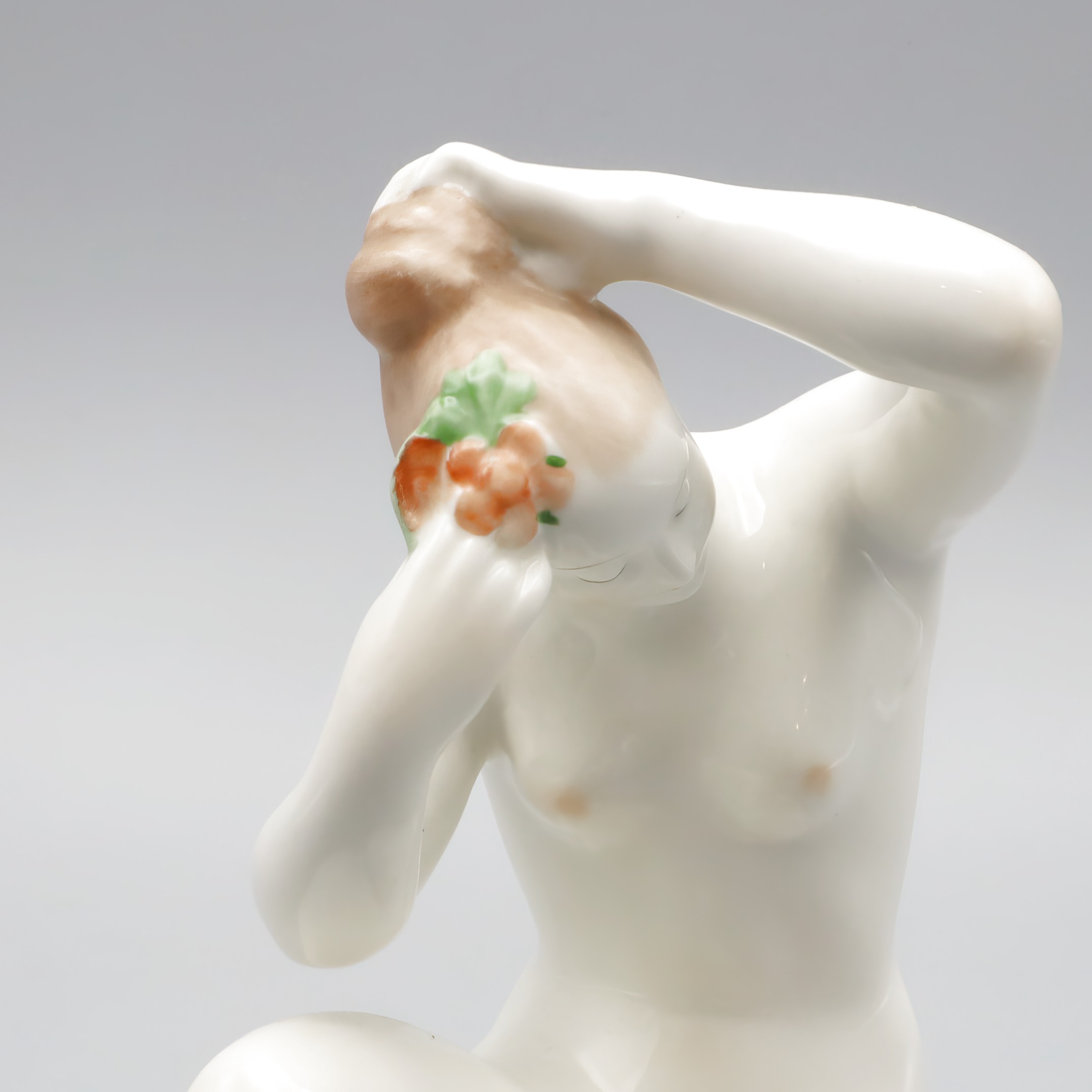 Nude Lady Figurine Detailed View Thumbnail for Nude Lady Figurine - Ariadne Combing - Dressing Woman Vintage Aquincum Porcelain 1970s - Collectible Porcelain Figurine - Mid-century Decor