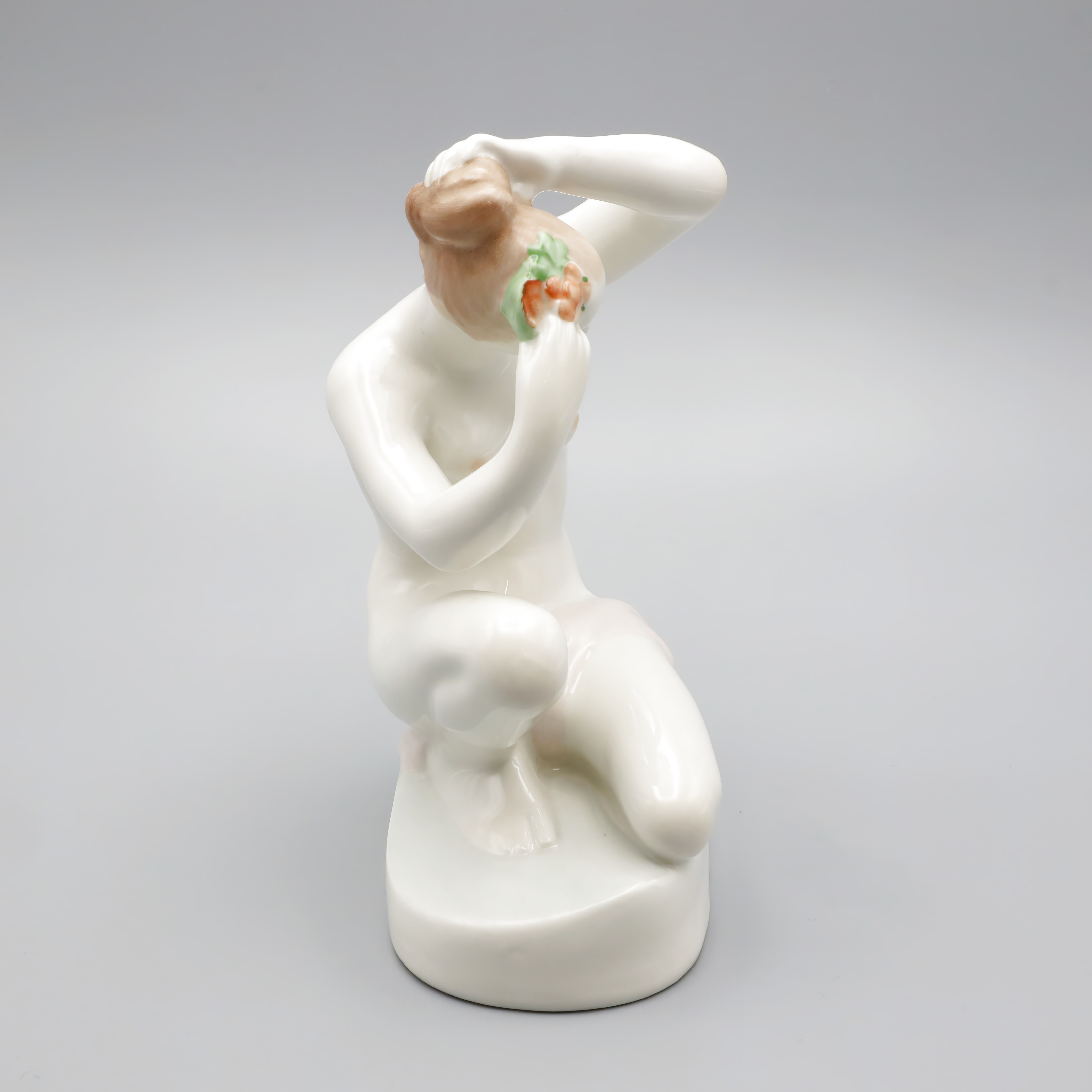 Porcelain Nude Lady Figurine Kneeling with Flower Thumbnail for Nude Lady Figurine - Ariadne Combing - Dressing Woman Vintage Aquincum Porcelain 1970s - Collectible Porcelain Figurine - Mid-century Decor