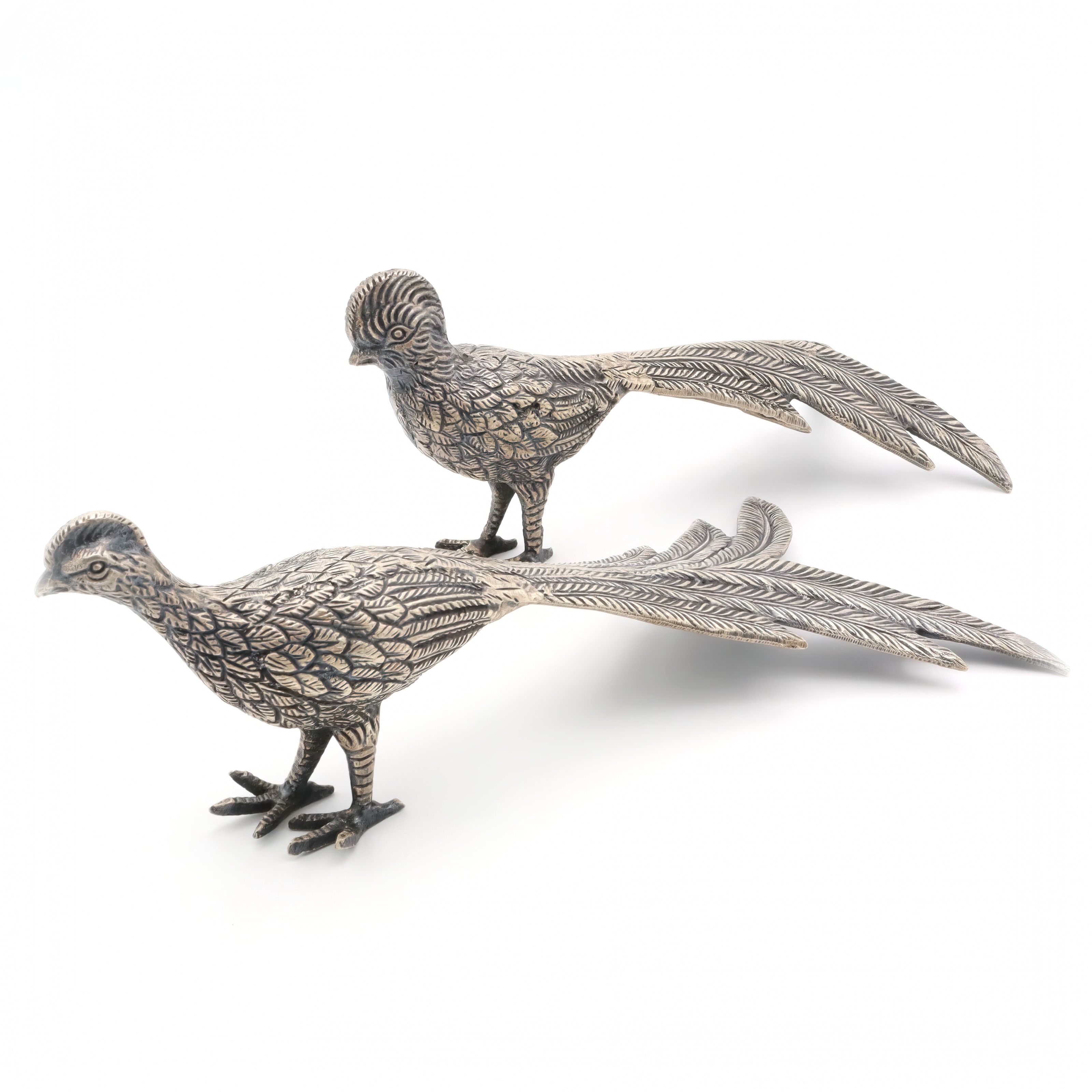 Vintage Metal Pheasant Figurines Decorative Collectibles Vintage metal pheasant figurines with intricate feather detailing, collectible home decor bird statues